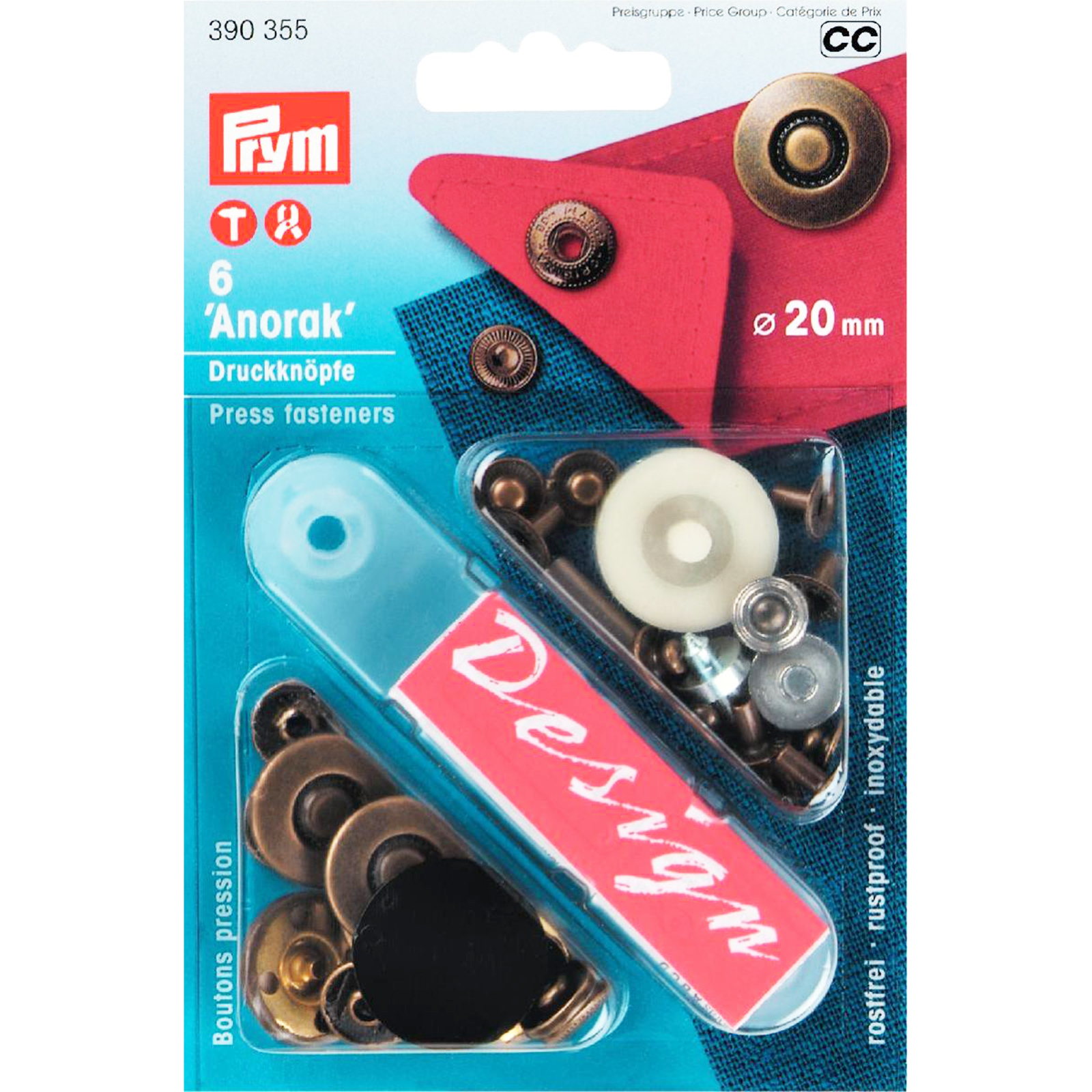 Prym 390355 Naaivrije drukknopen ANORAK MS Wiel 20 mm oudmessing - Kaart