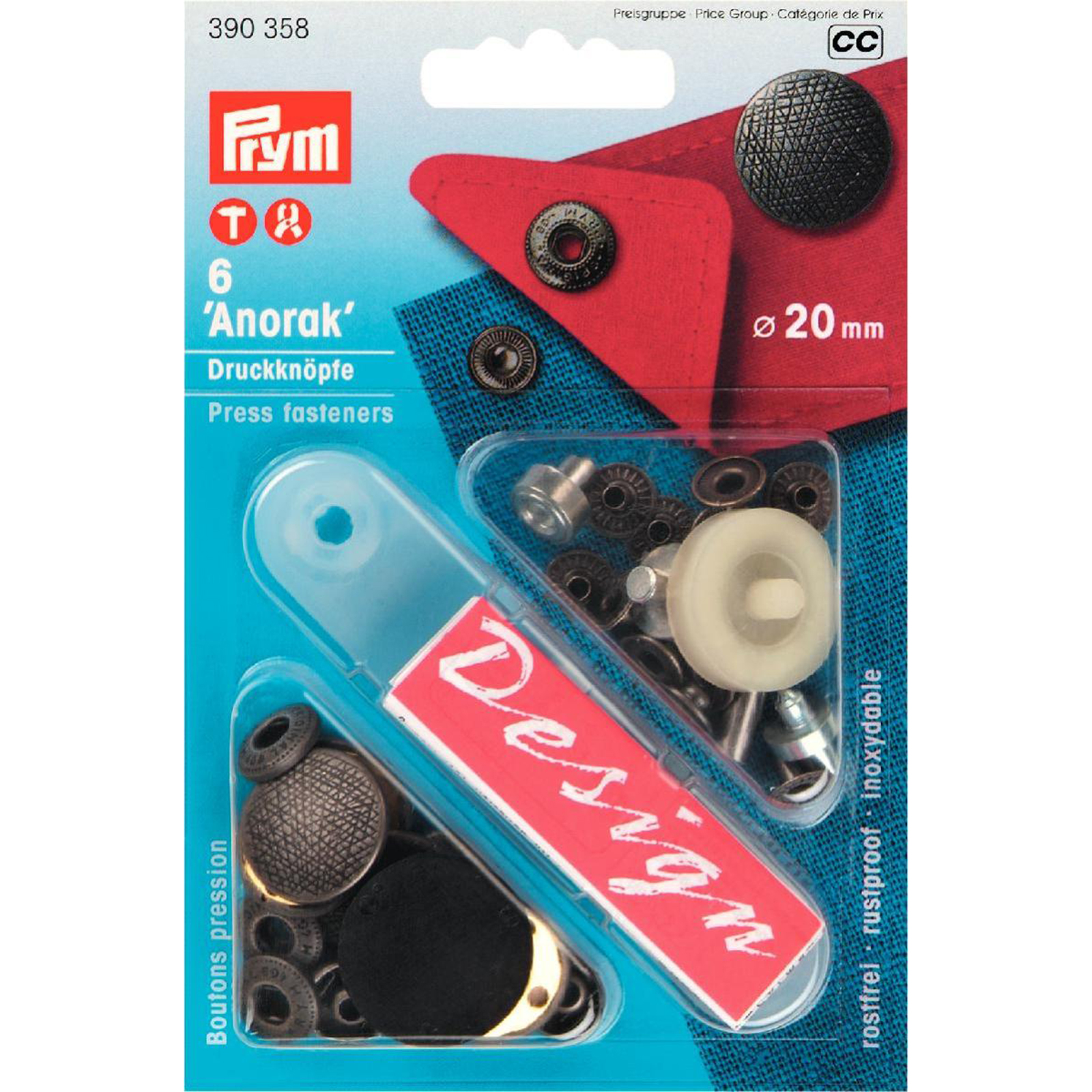 Prym 390358 Naaivrije drukknopen ANORAK MS Spirit 20 mm oudzilver - Kaart