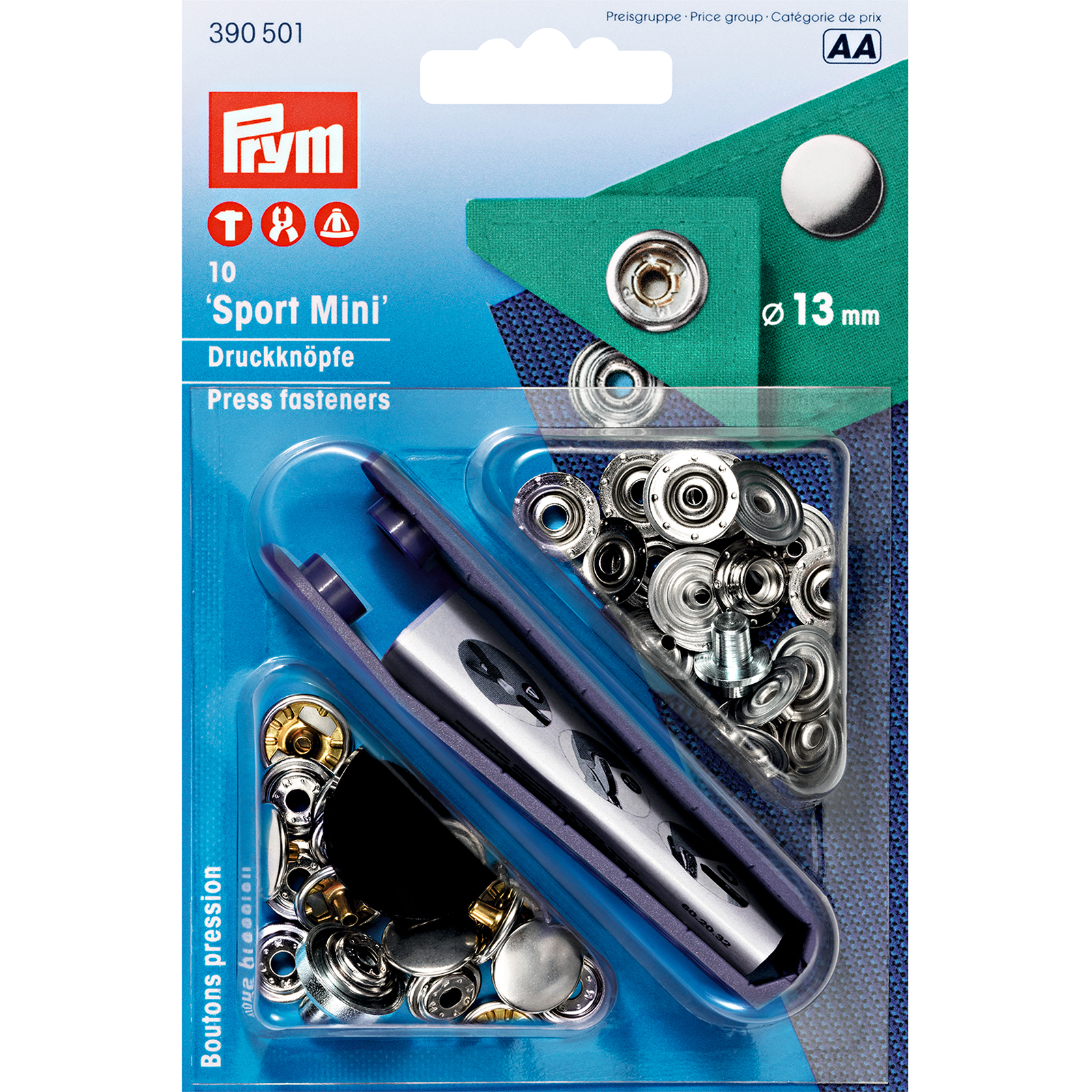Prym 390501 Naaivrije drukknopen SPORT MINI MS 13 mm zilverkleurig - Kaart