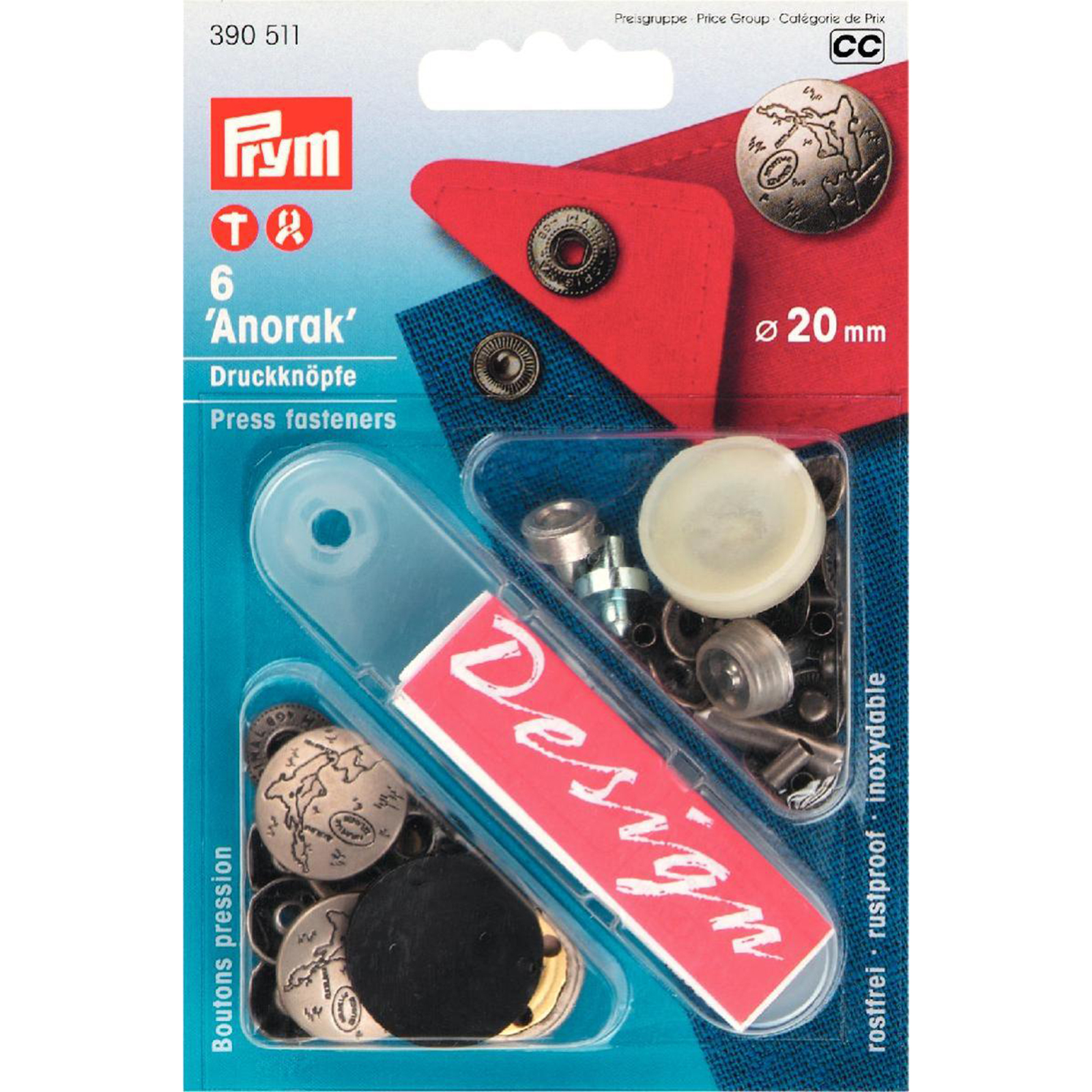 Prym 390511 Naaivrije drukknopen ANORAK MS Excursion 20 mm zilver mat - Kaart