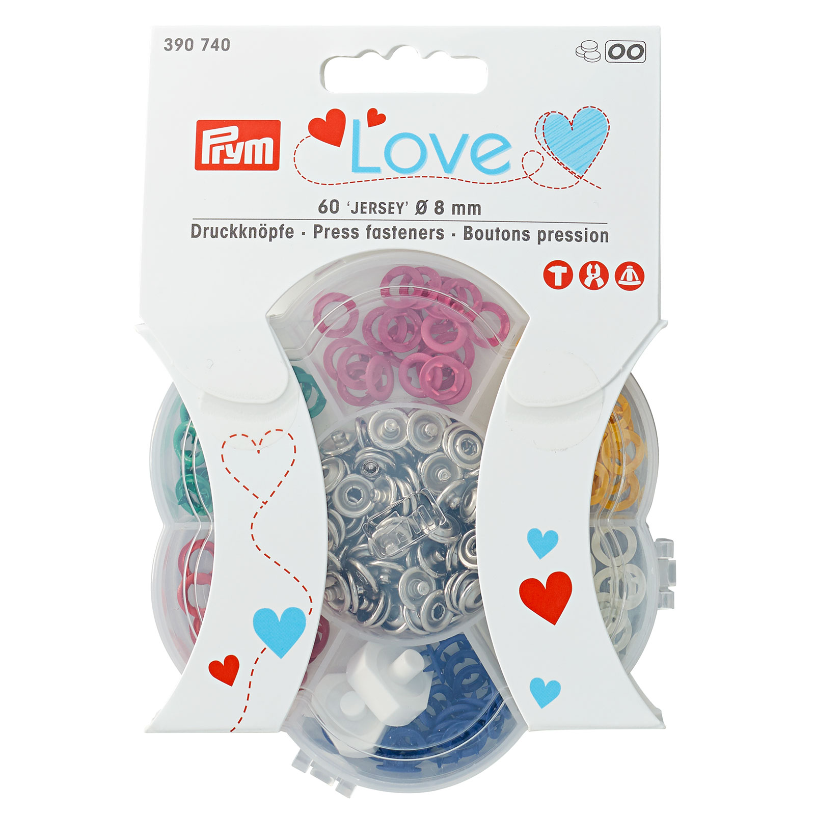 Prym 390740 PL Drukknop.Jersey mess.8mm 6 kleu. - Kaart