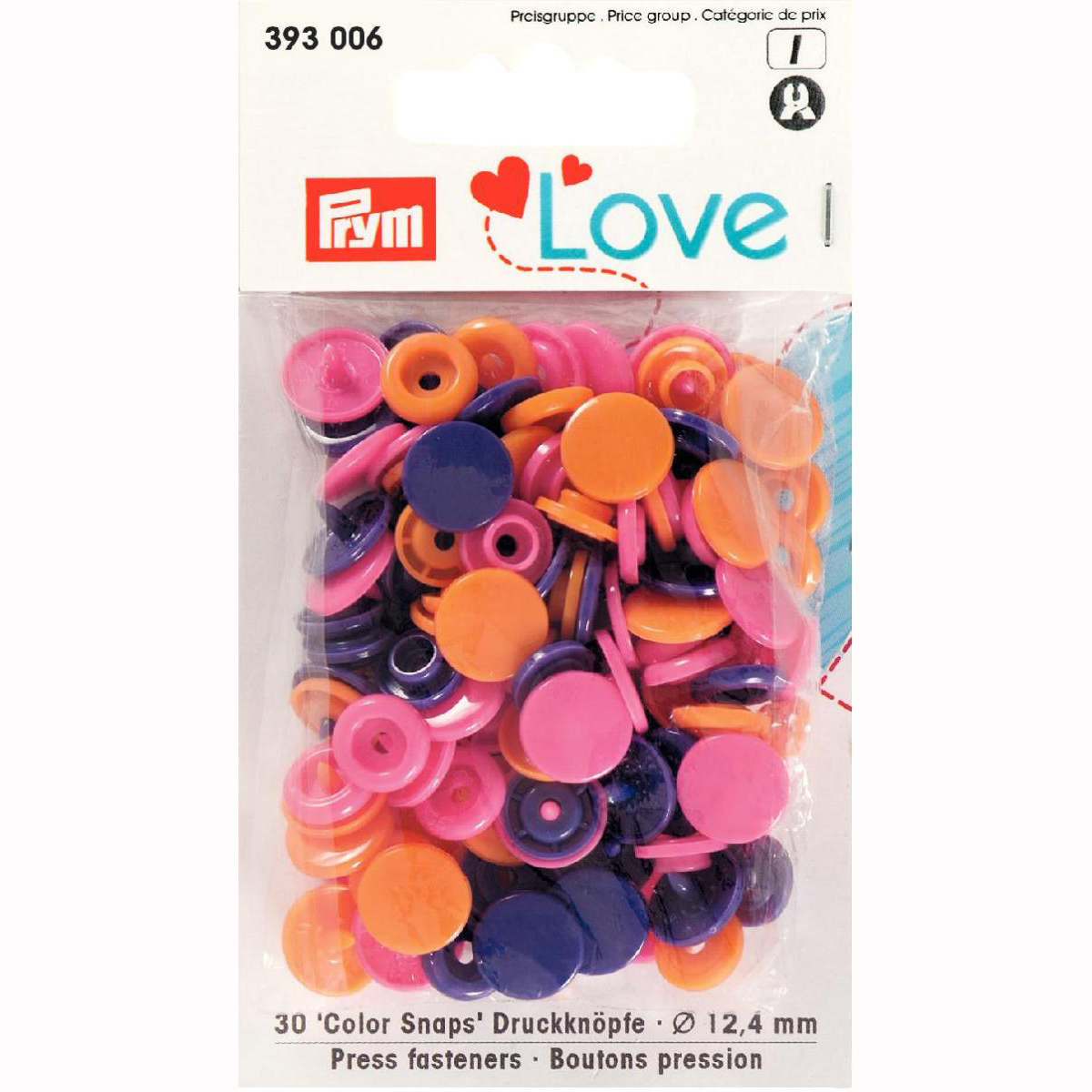 Prym 393006 Prym Love Color drukknoop KST 12,4mm oranje/fuchsia/paars - Kaart