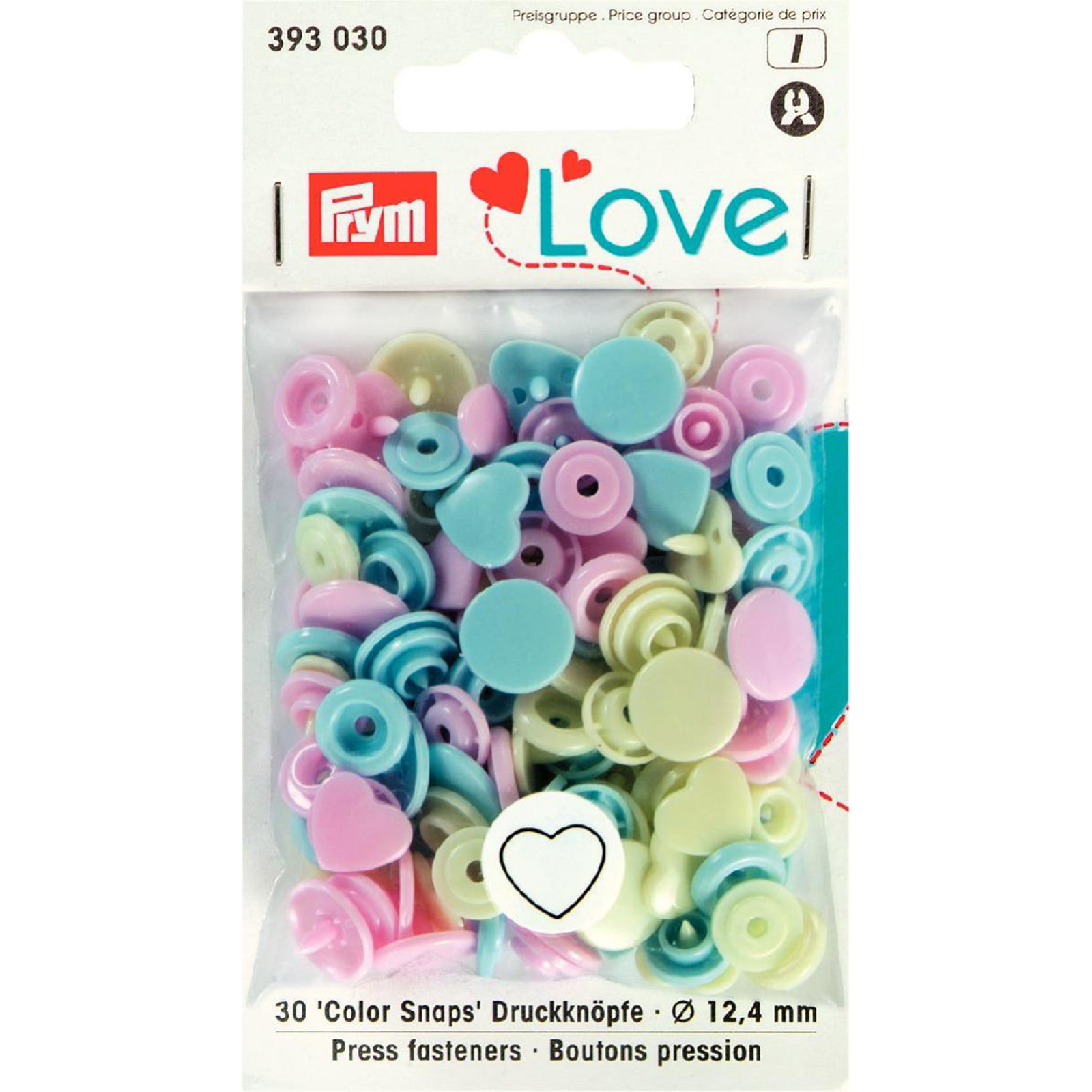 Prym 393030 Prym Love Color drukknoop Hart 12,4mm roze/groen/lichtblauw - Kaart