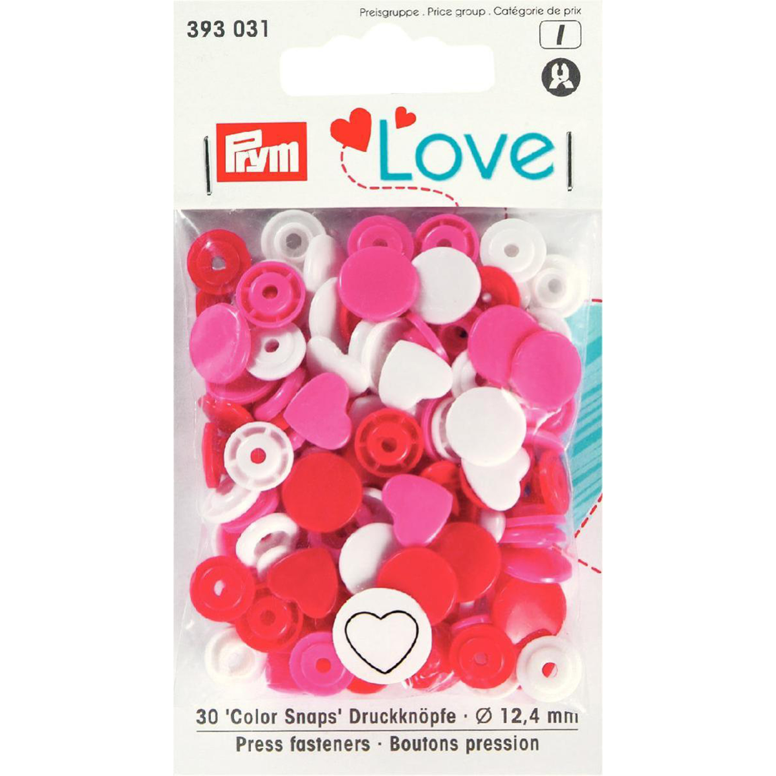 Prym 393031 Prym Love Color drukknoop Hart 12,4mm rood/wit/fuchsia - Kaart