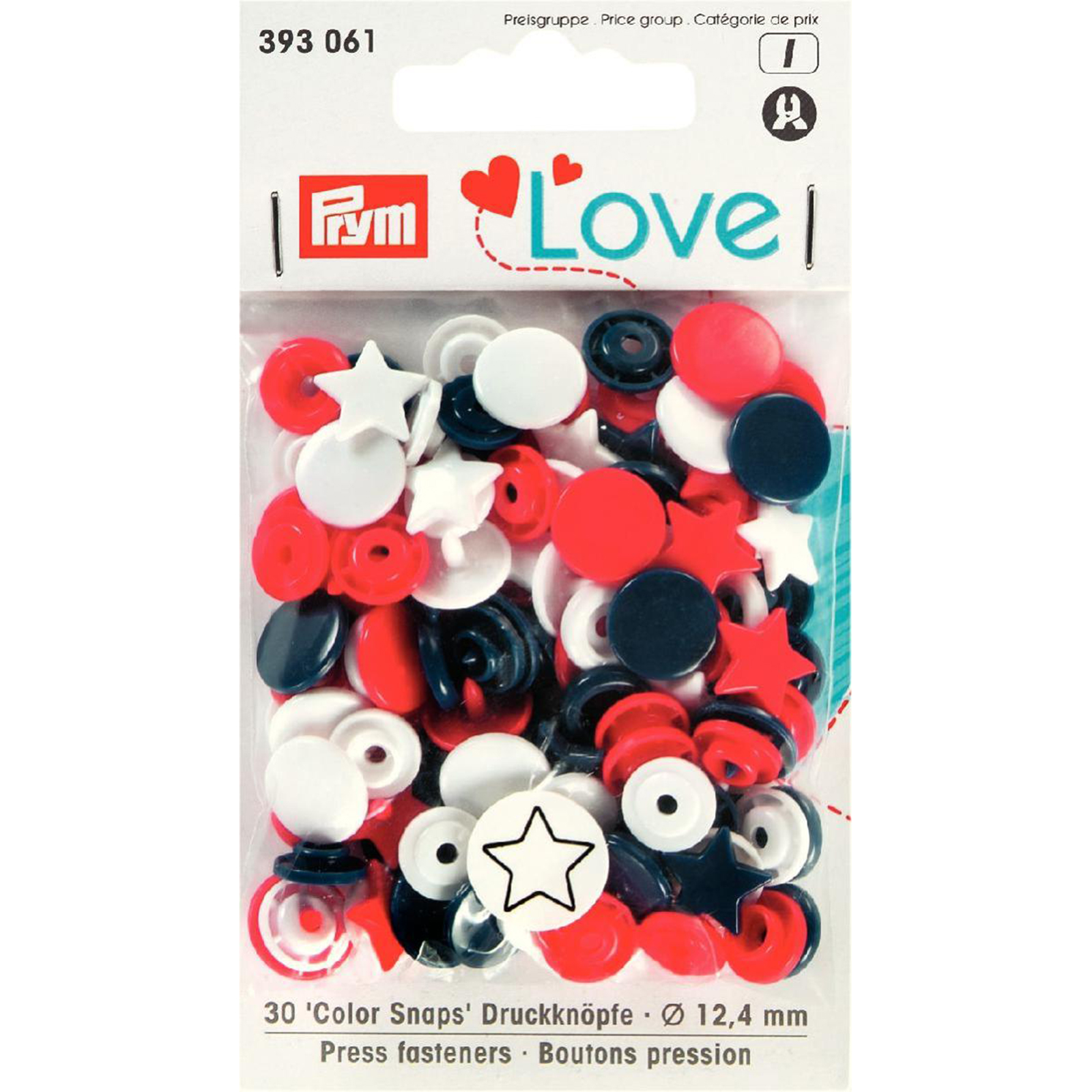 Prym 393061 Prym Love Color drukknoop Ster 12,4mm rood/wit/marine - Kaart
