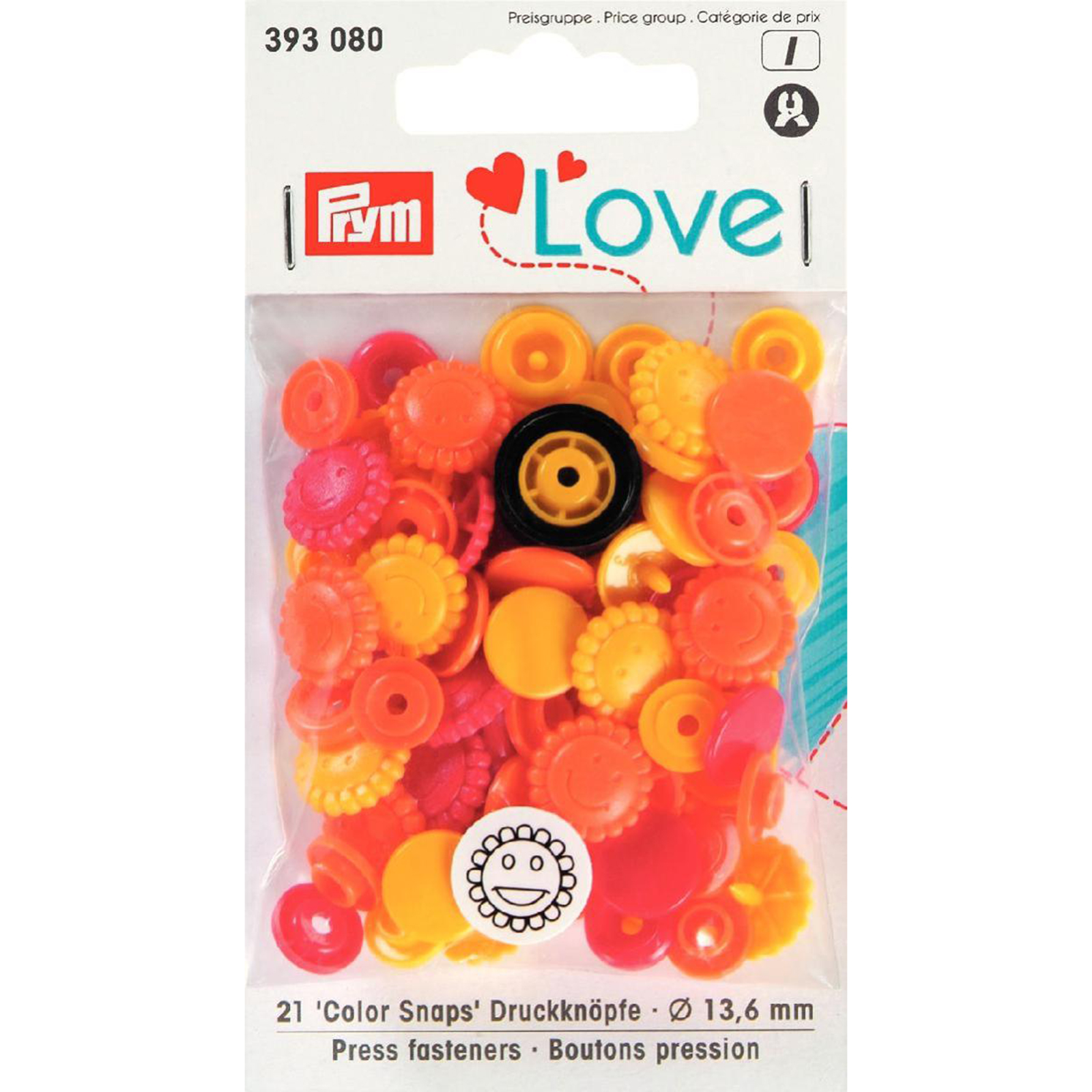 Prym 393080 Prym Love Color drukknoop Bloem 13,6 mm geel/rood/oranje - Kaart