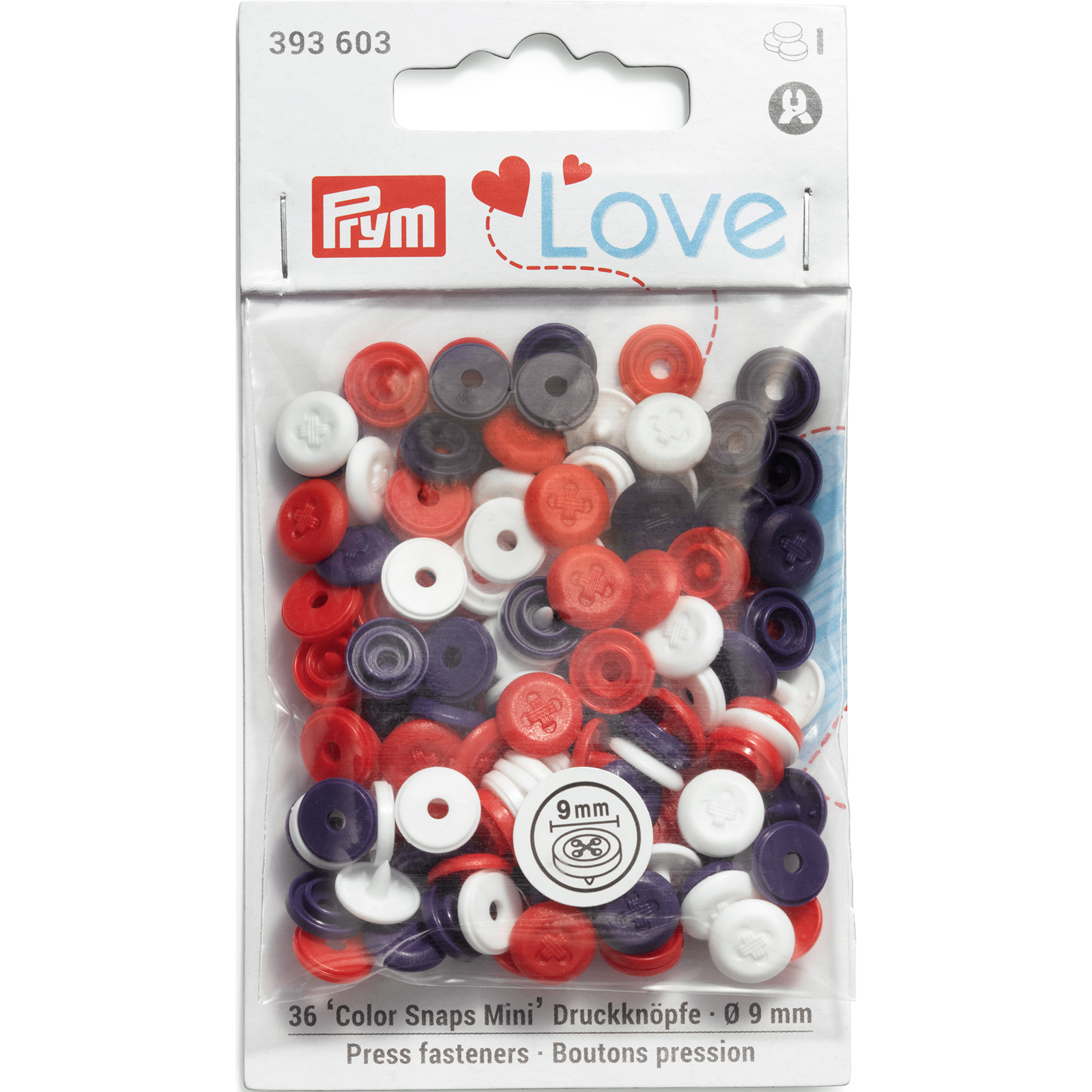 Prym 393603 PL ColorSnaps Mini knoop afb. r/w/m36st - Kaart