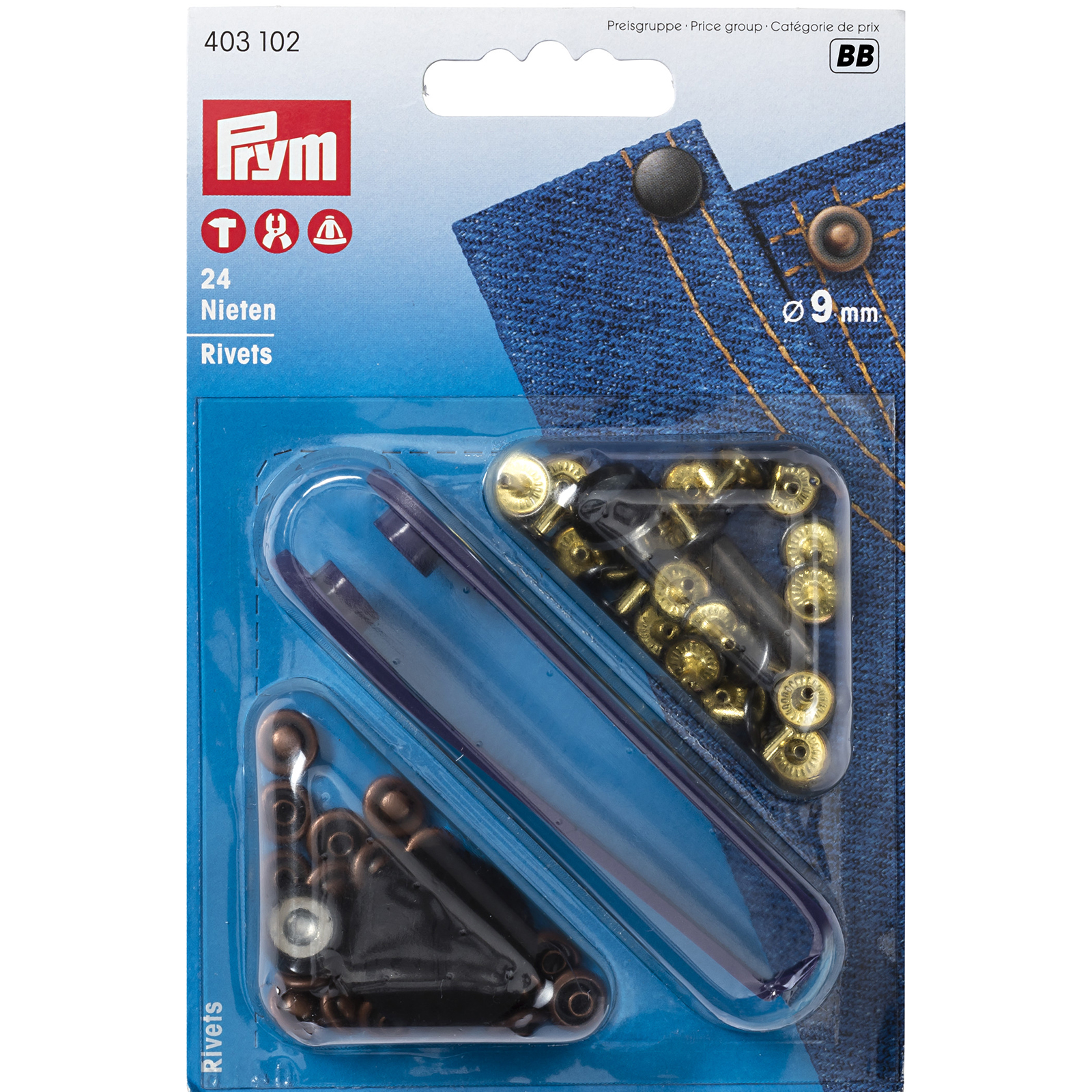 Prym 403102 Siernieten MS 9 mm oudkoper/gebronsd - Kaart