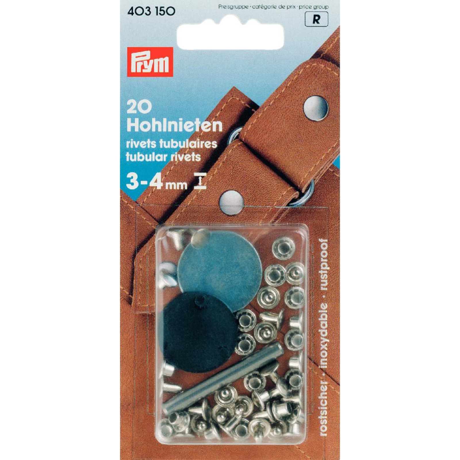 Prym 403150 Holle nieten voor materiaaldikte 3 - 4 mm MS zilverkleurig - Kaart