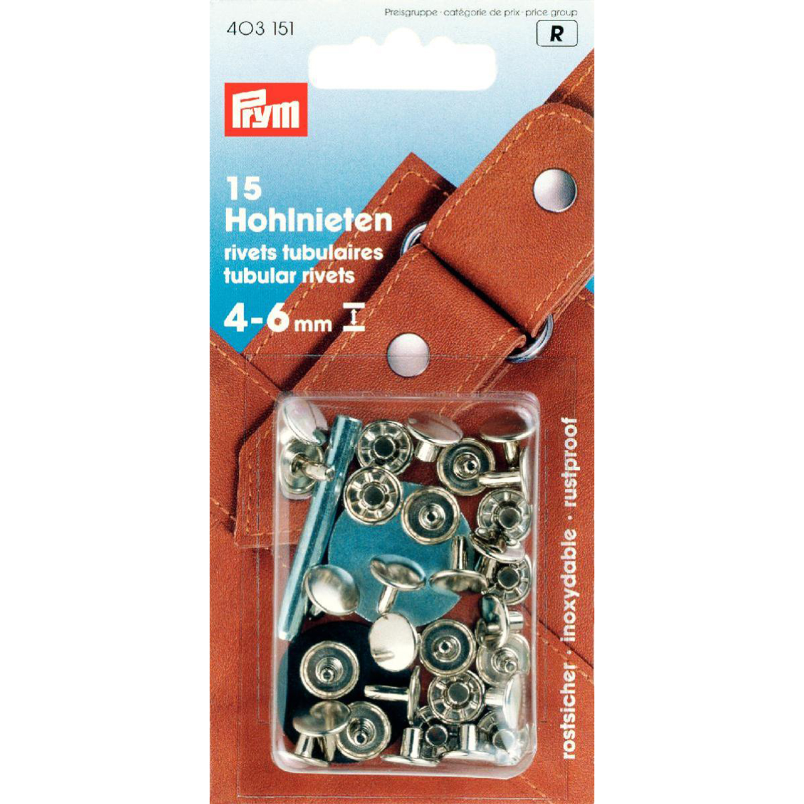 Prym 403151 Holle nieten voor materiaaldikte 4 - 6 mm MS zilverkleurig - Kaart