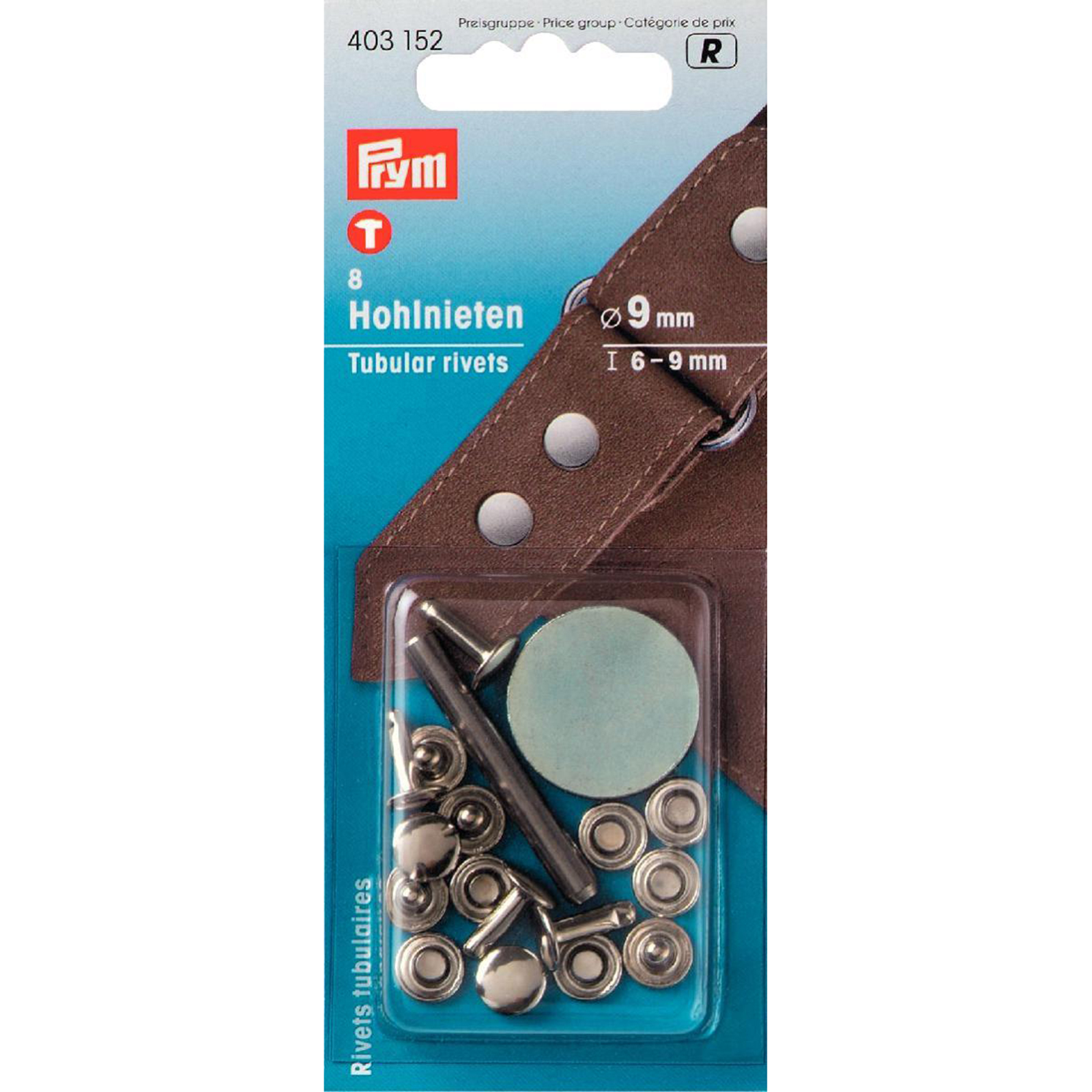 Prym 403152 Holle nieten voor materiaaldikte 6 - 9 mm MS zilverkleurig - Kaart