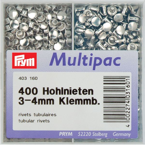 Prym 403160 Holle nieten voor materiaaldikte 3 - 4 mm MS zilverkleurig - Doos