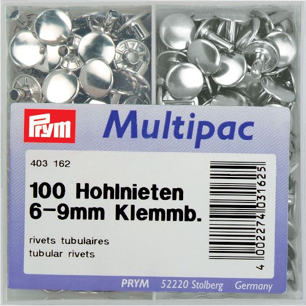 Prym 403162 Holle nieten voor materiaaldikte 6 - 9 mm MS zilverkleurig - Doos