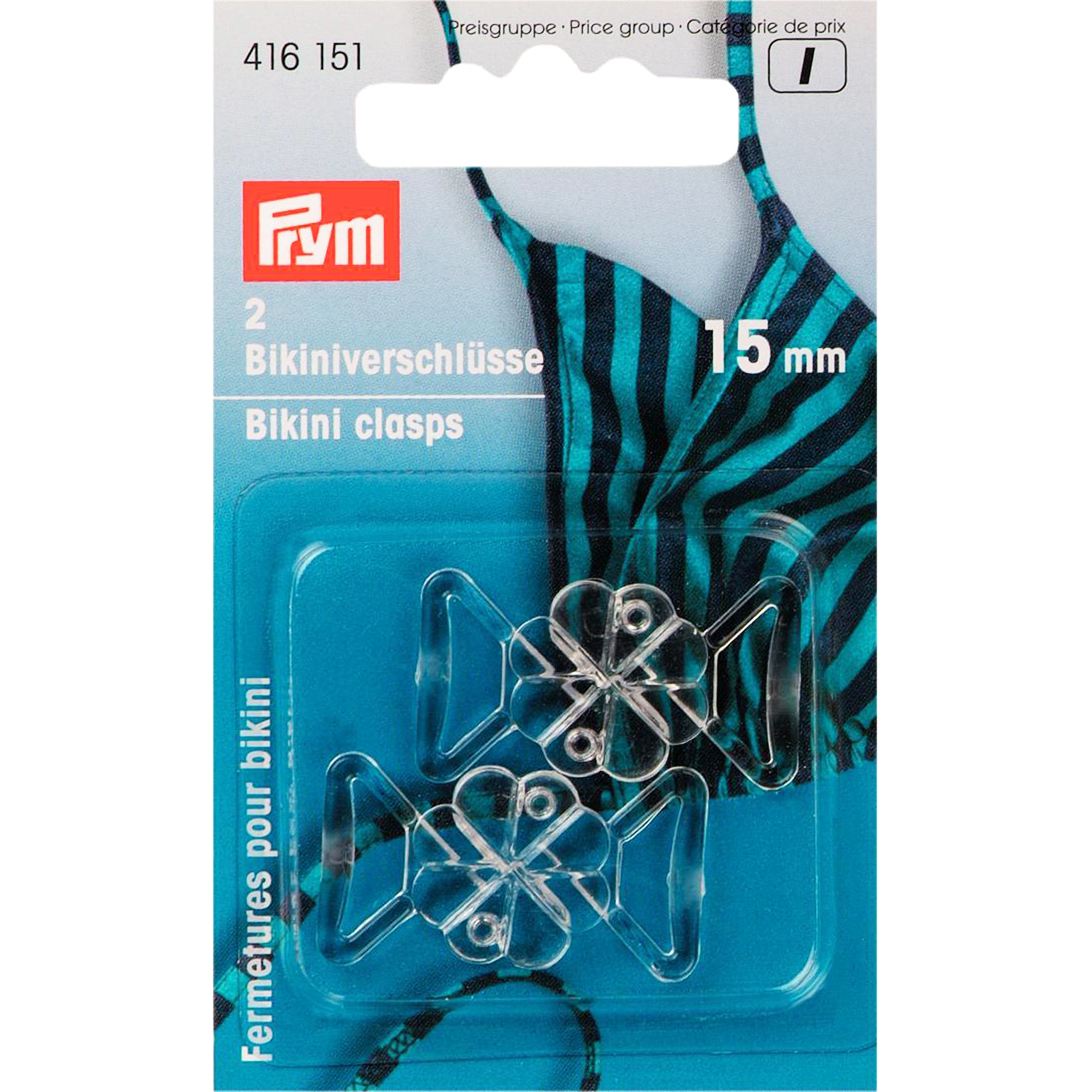Prym 416151 Bikini- en ceintuursluiting KST klaverblad 15 mm transparant - Kaart