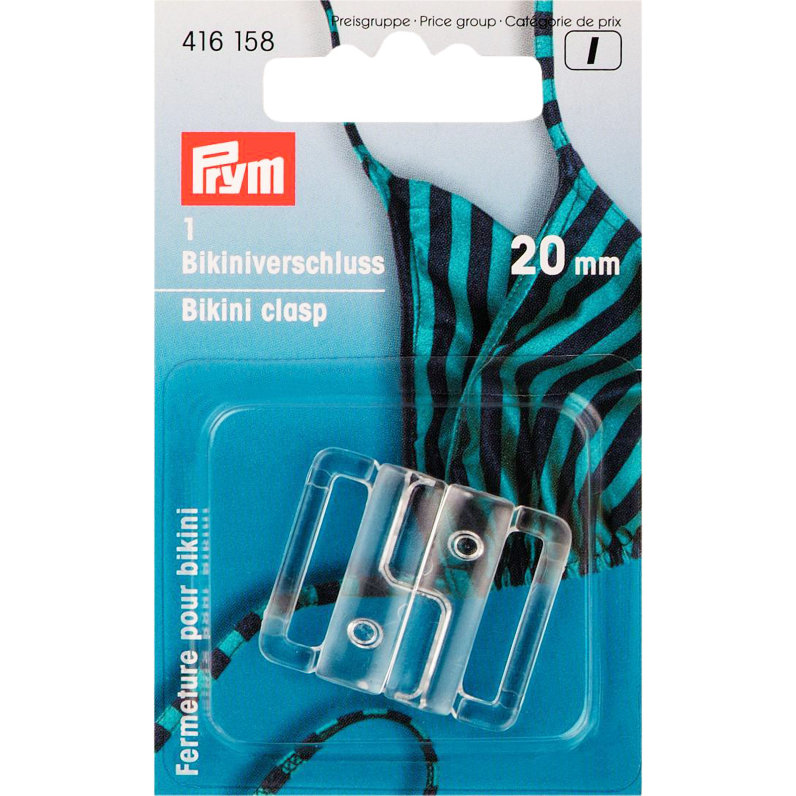 Prym 416158 Bikini- en ceintuursluiting KST haak 20 mm transparant - Kaart