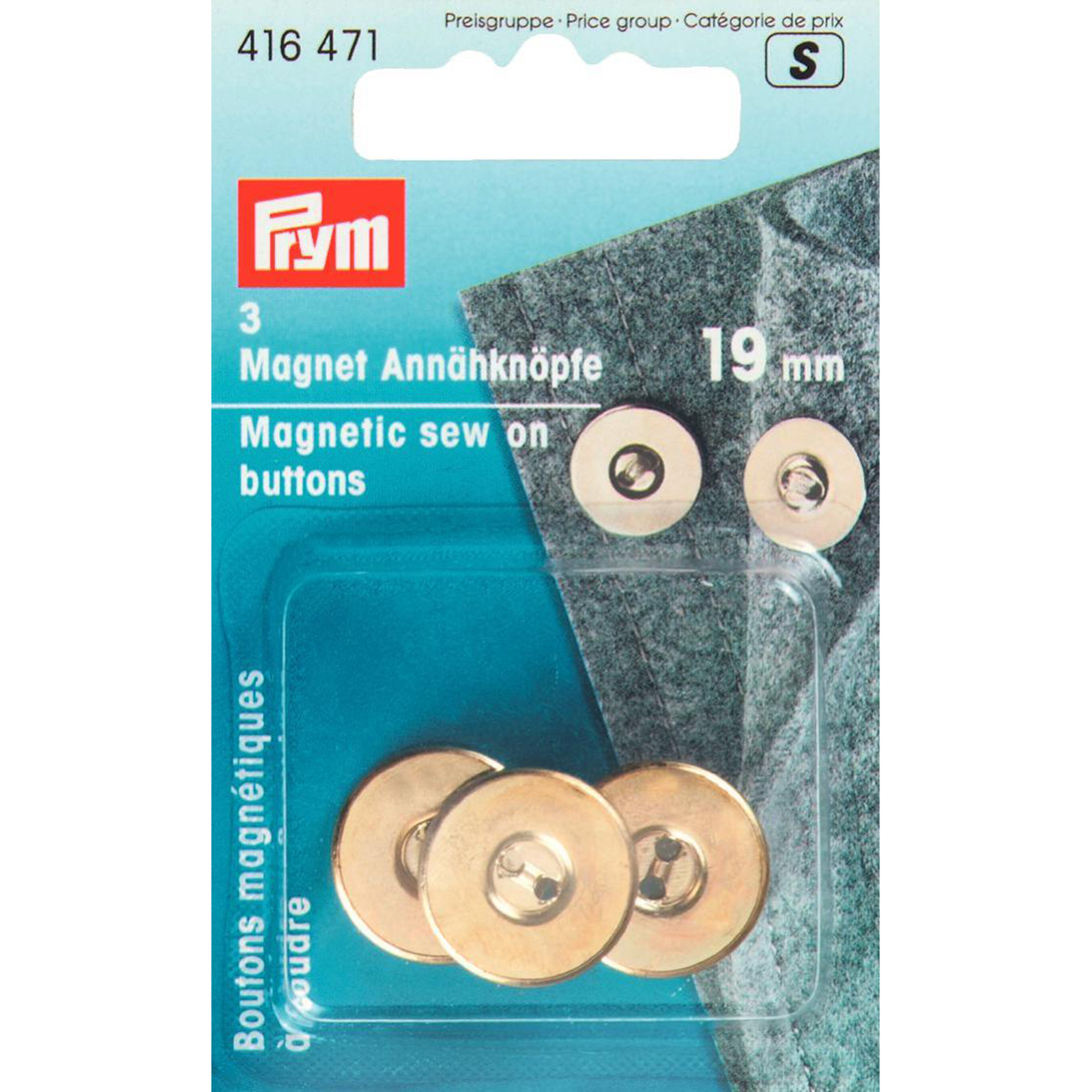 Prym 416471 Magneetknopen om aan te naaien 19 mm goudkleurig - Kaart