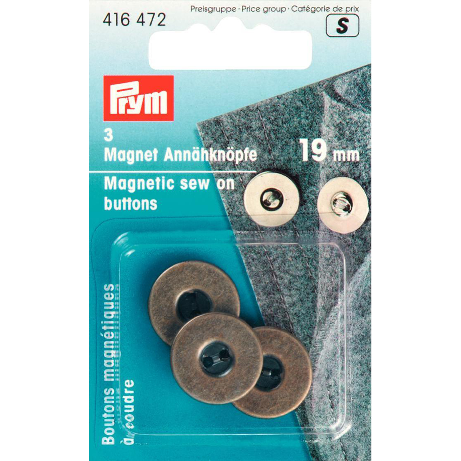 Prym 416472 Magneetknopen om aan te naaien 19 mm oudmessing - Kaart