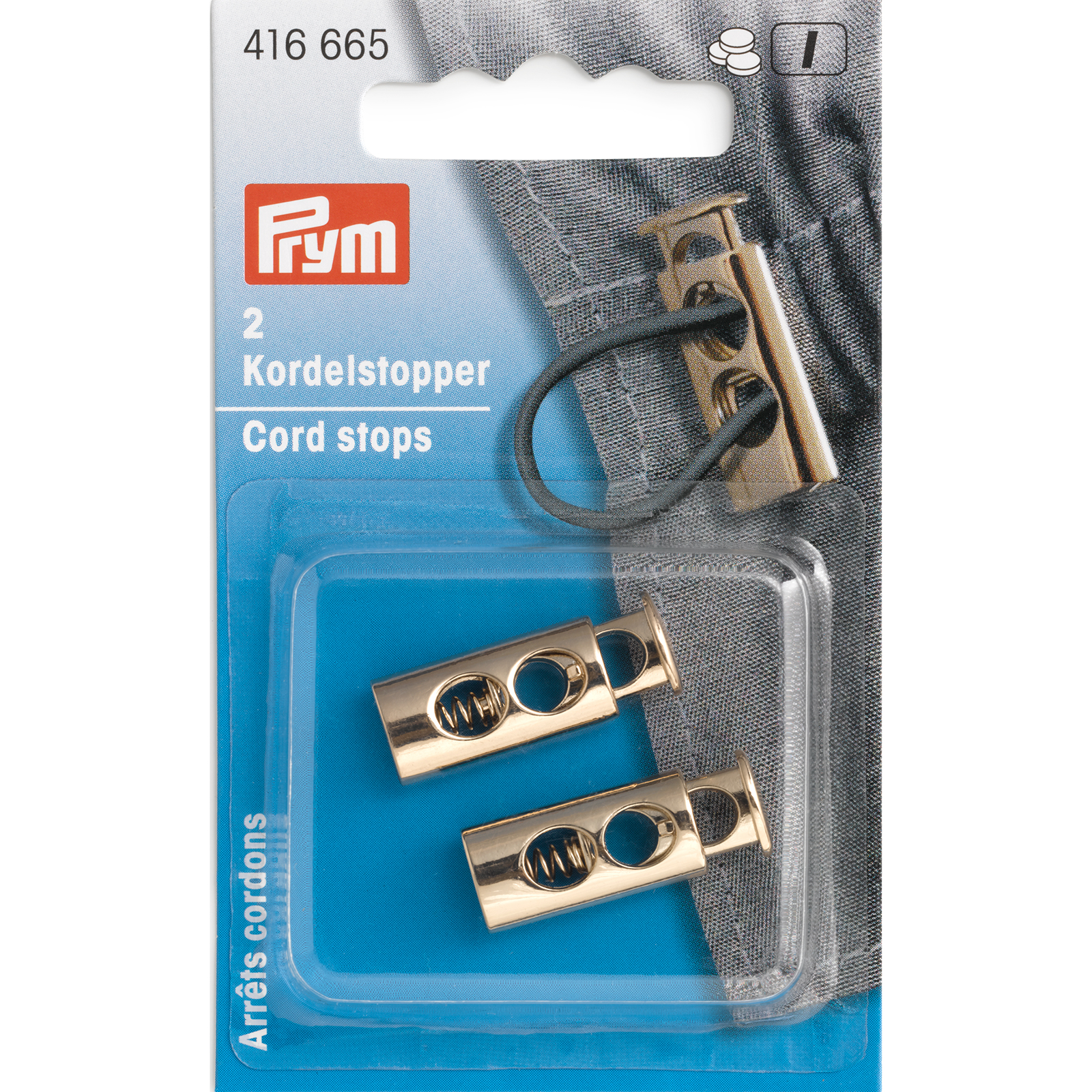 Prym 416665 Koordstopper 2 gaatjes new gold 2st - Kaart
