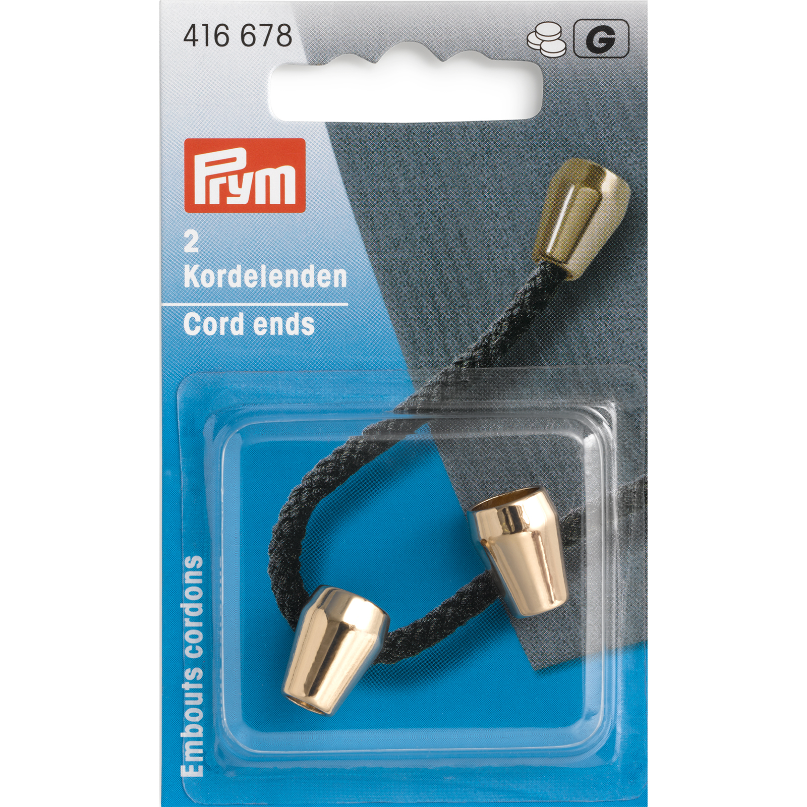 Prym 416678 Koordeinden kegelvormig new gold 2st - Kaart