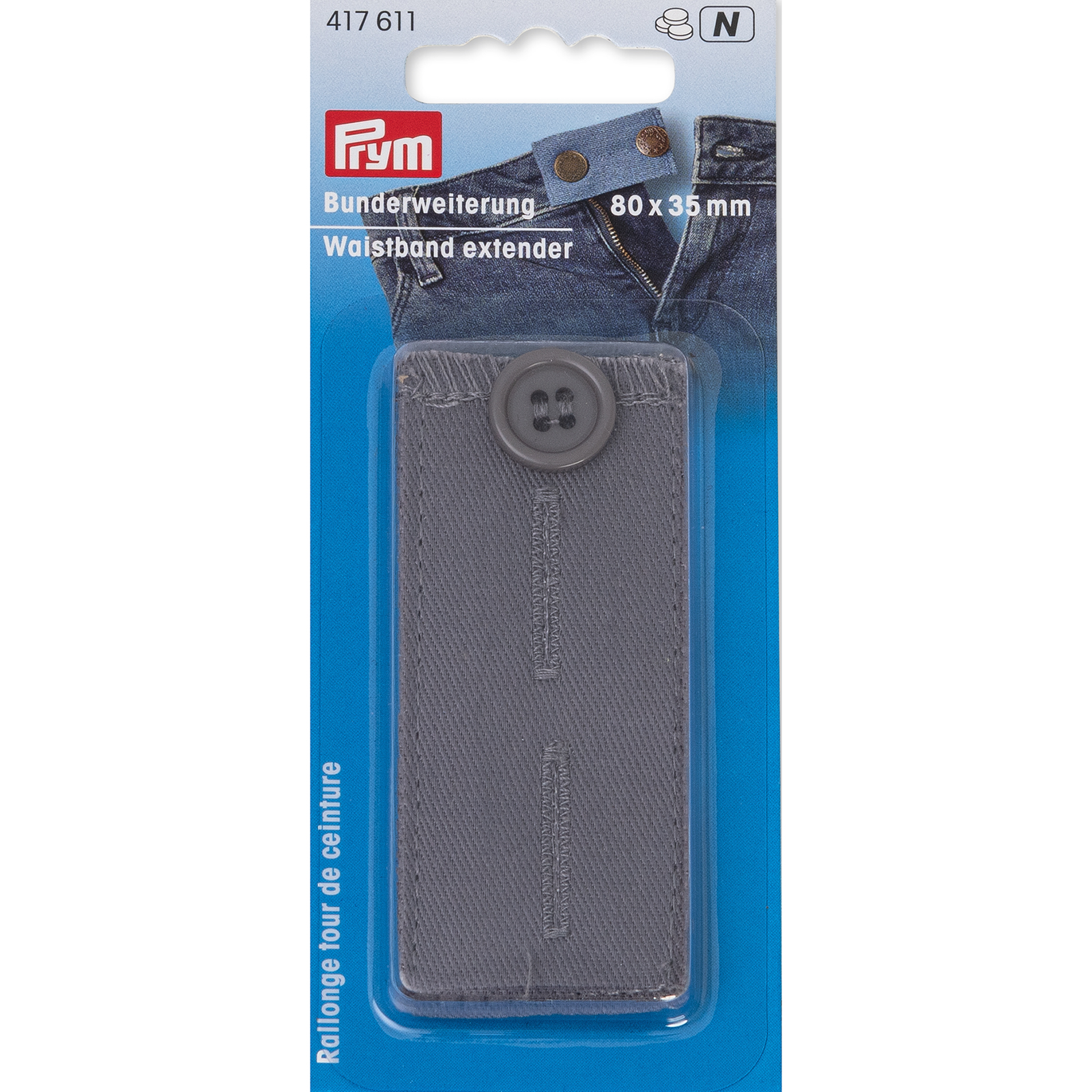 Prym 417611 Taillebandverlenger knoop grij80x35mm1st - Kaart