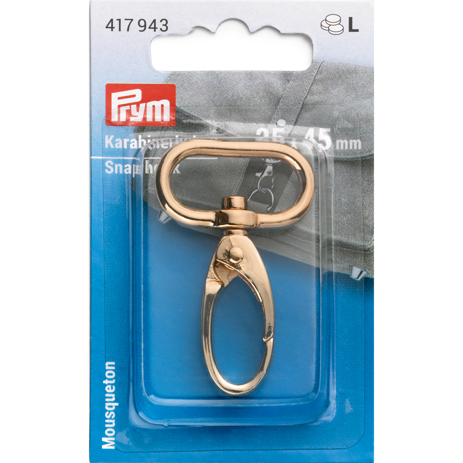 Prym 417943 Karabijnhaak 25x45m new gold 1st - Kaart