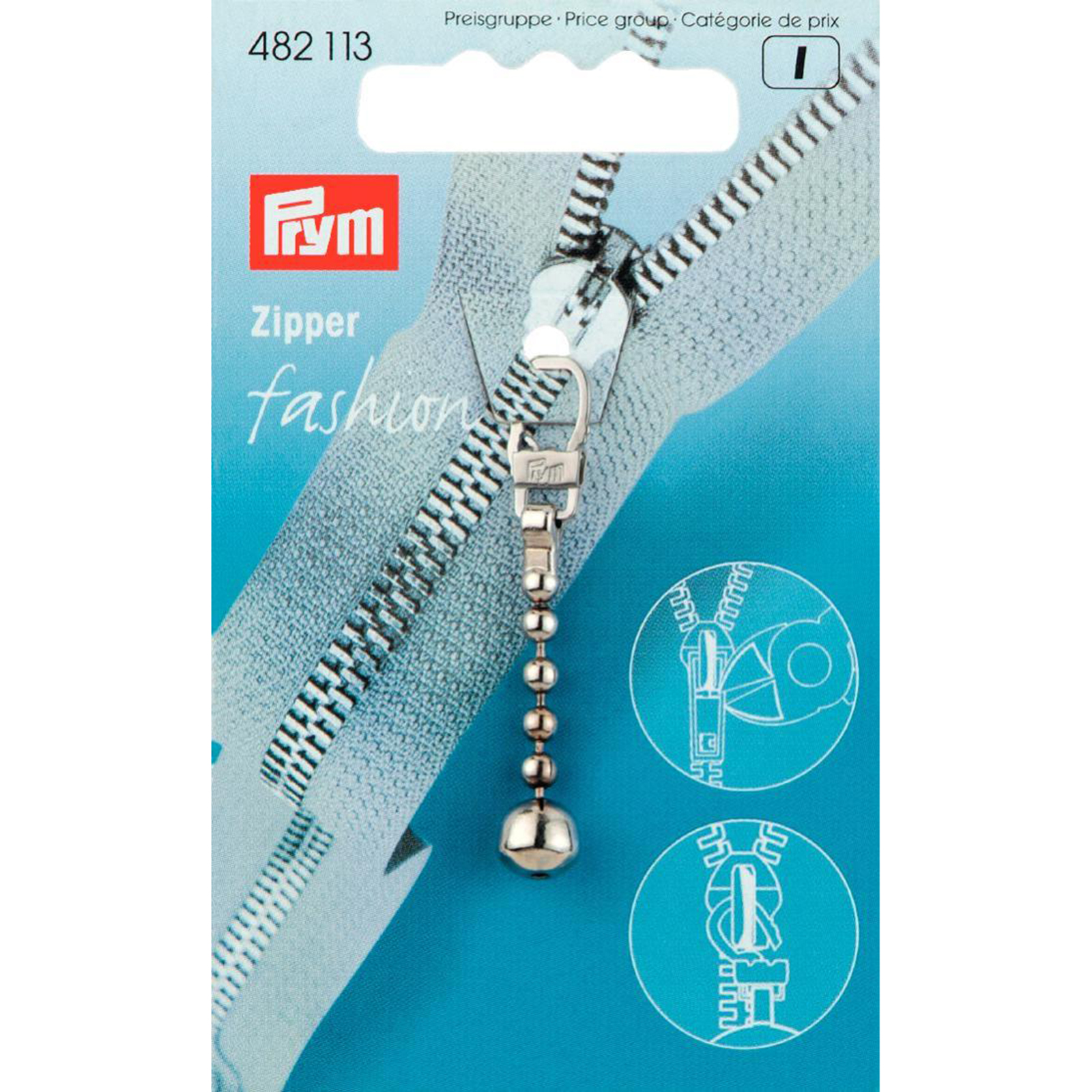 Prym 482113 Fashion-Zipper Kogelketting zilverkleurig - Kaart