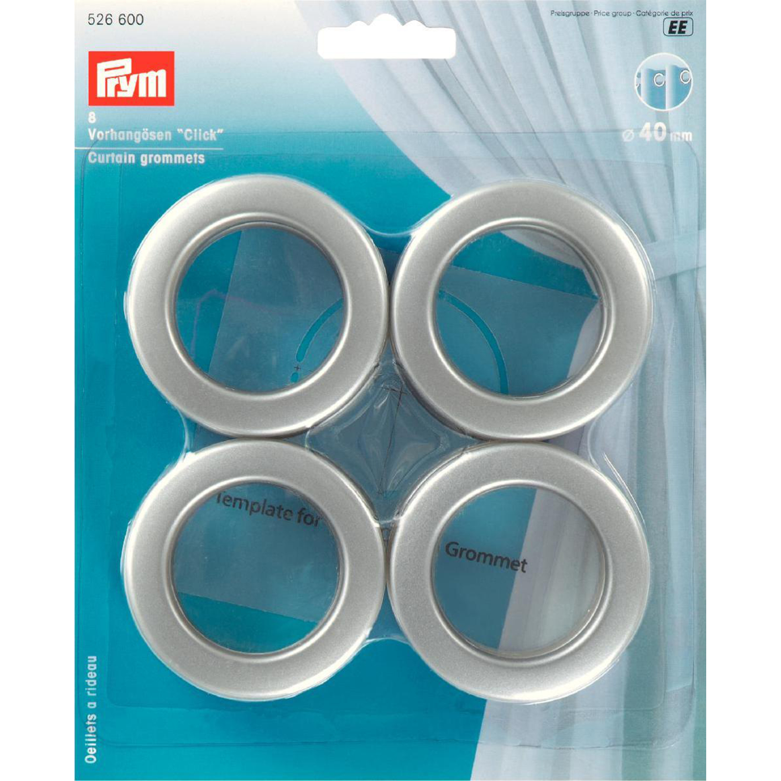 Prym 526600 Gordijnogen 'Click' 40 mm zilverkleurig mat - Kaart