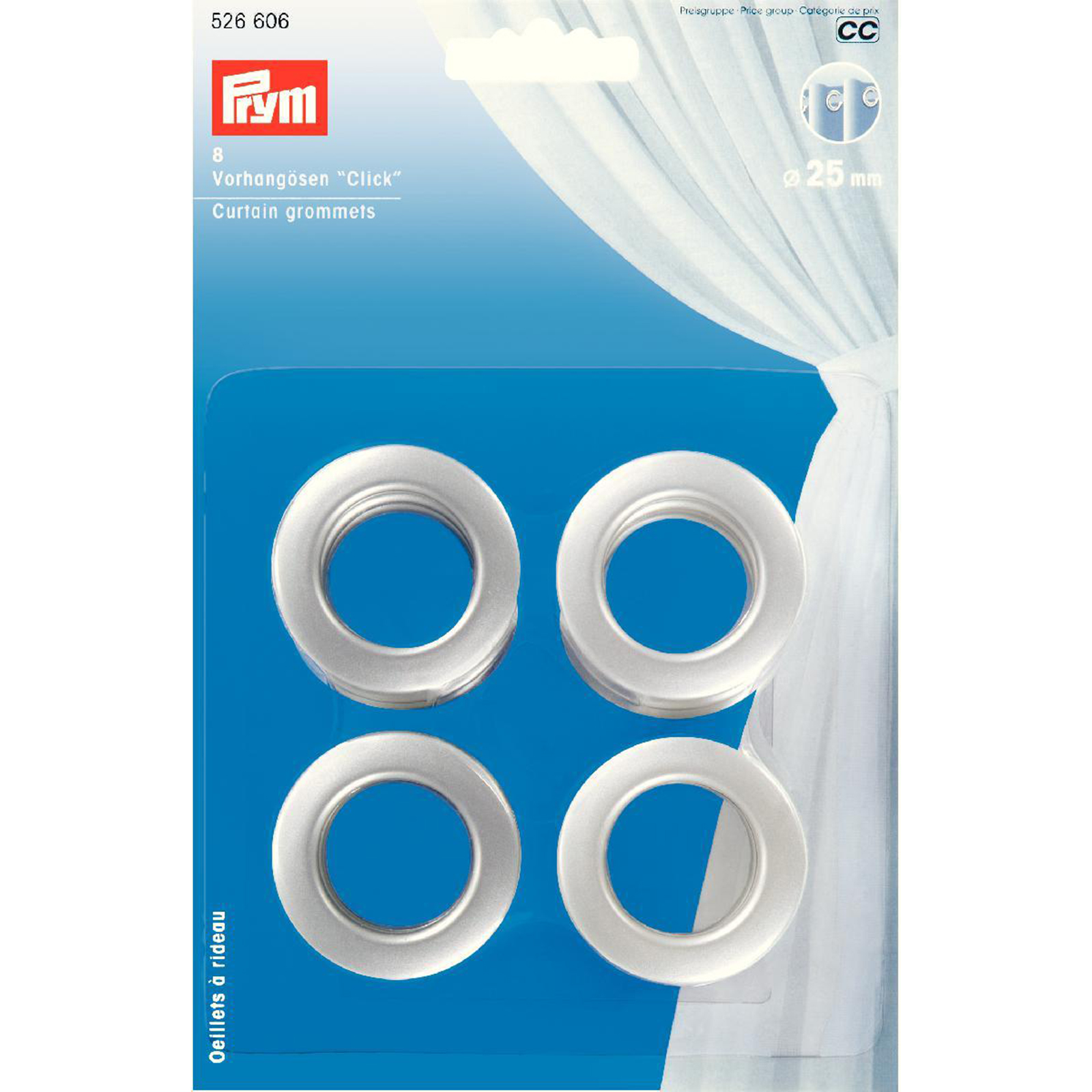 Prym 526606 Gordijnogen 'Click' 25 mm zilverkleurig mat - Kaart