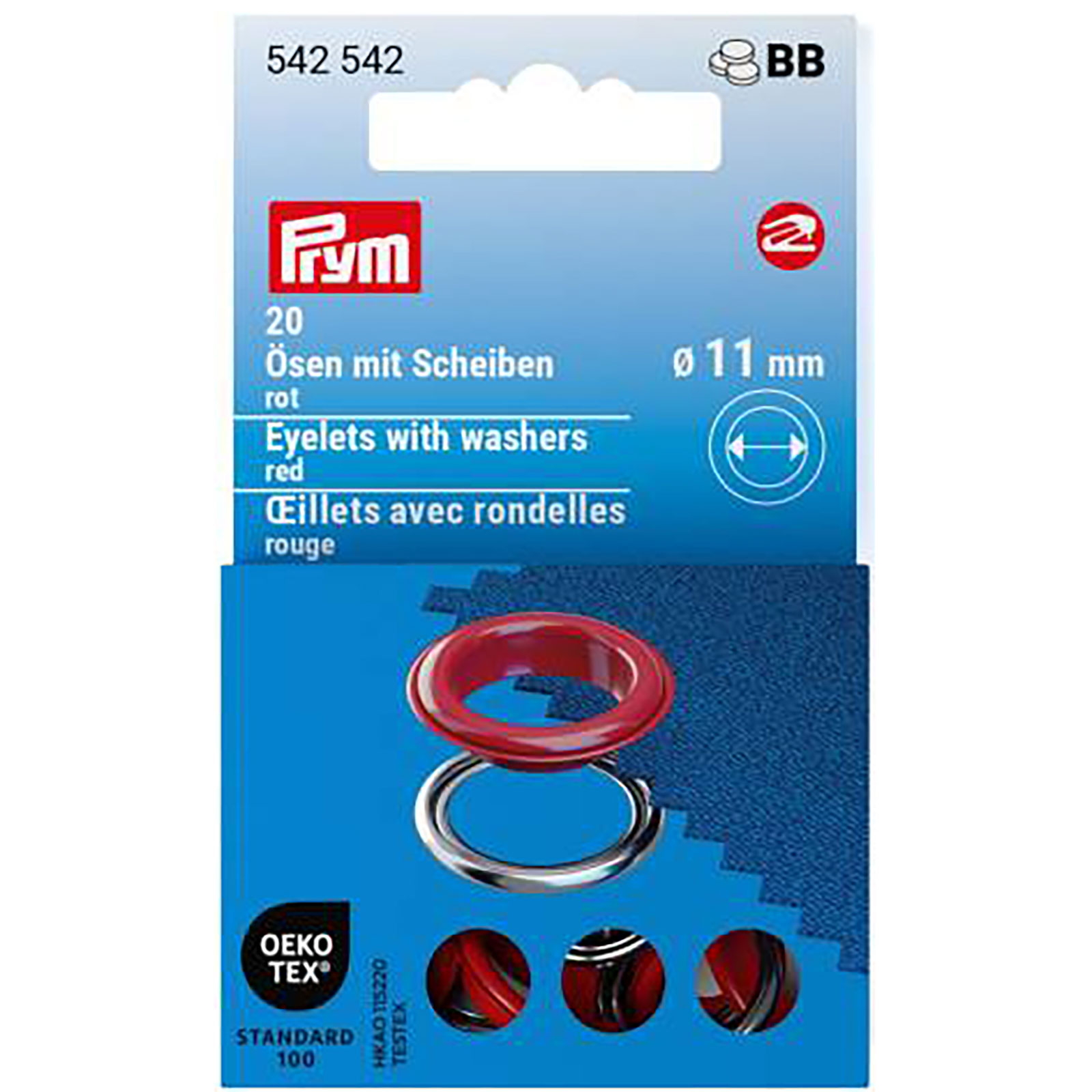 Prym 542542 Ringen met schijven 11mm rood 20st - Kaart