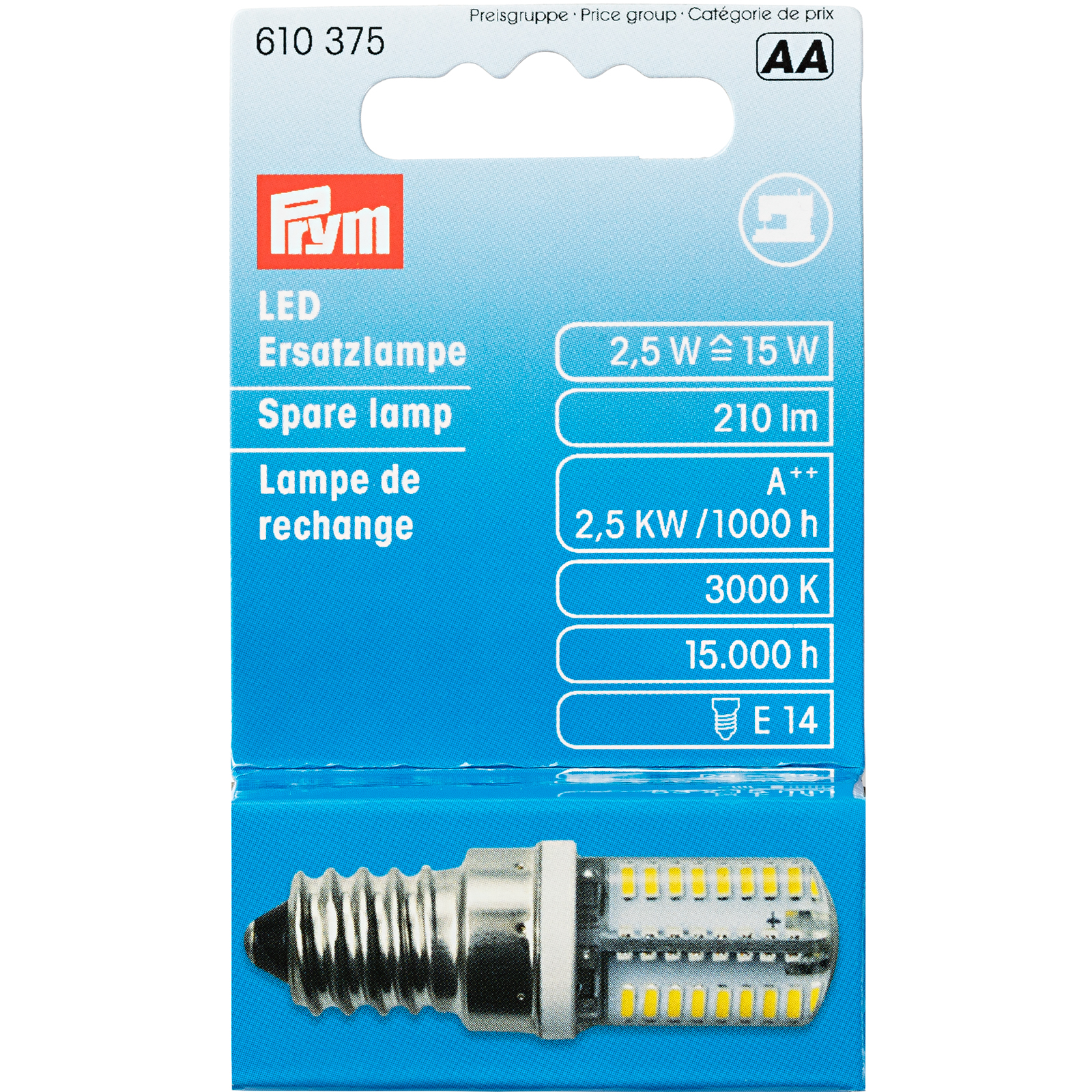 Prym 610375 LED reservelampje voor naaimac. 2,5 W schroeff - Kaart