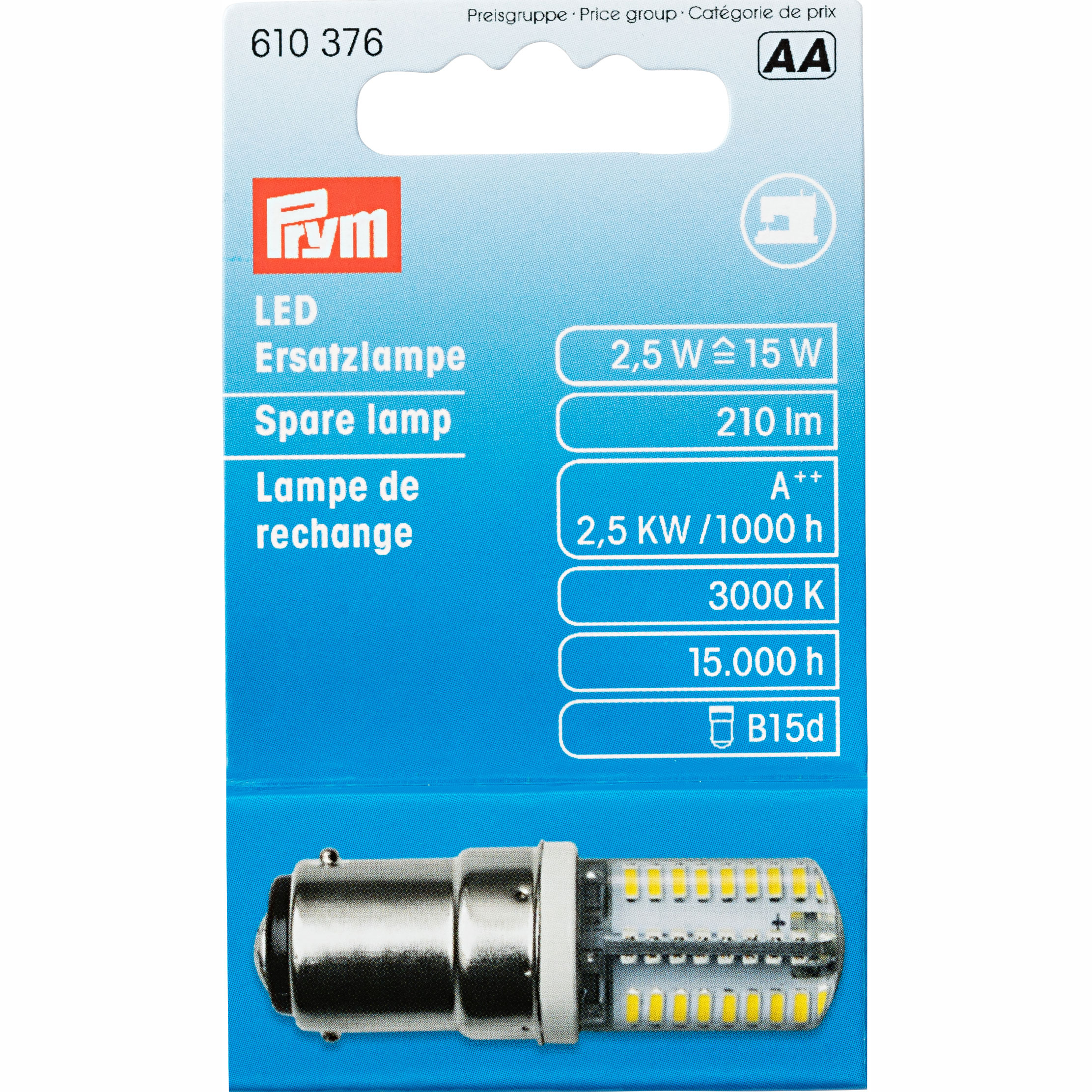 Prym 610376 LED reservelampje voor naaimac. 2,5 W bayonet - Kaart
