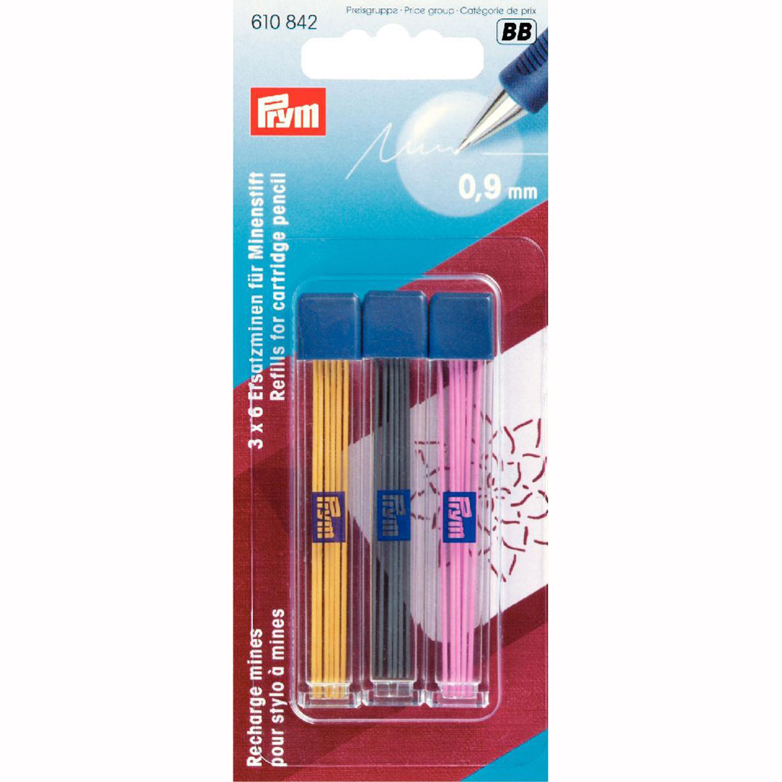 Prym 610842 Vervangstiften voor vulpotlood geel/zwart/fuchsia - Kaart