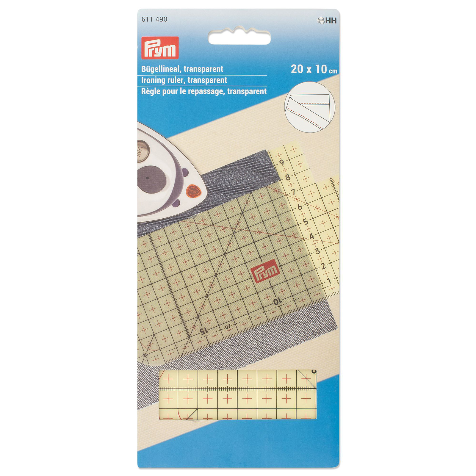 Prym 611490 Strijkliniaal transparant 10 x 20 cm - Kaart