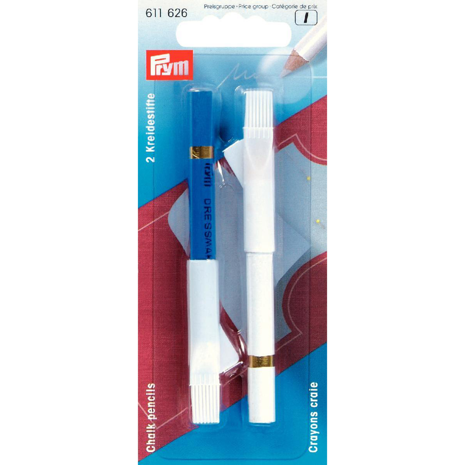 Prym 611626 Krijtpotloden met borsteltje wit/blauw - Kaart