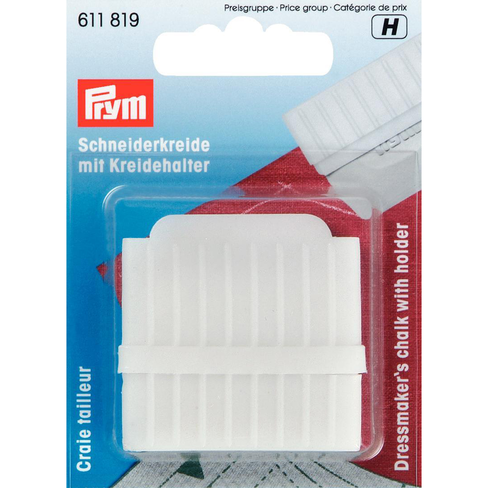 Prym 611819 Kleermakerskrijt plaatje met houder en mesje wit - Kaart