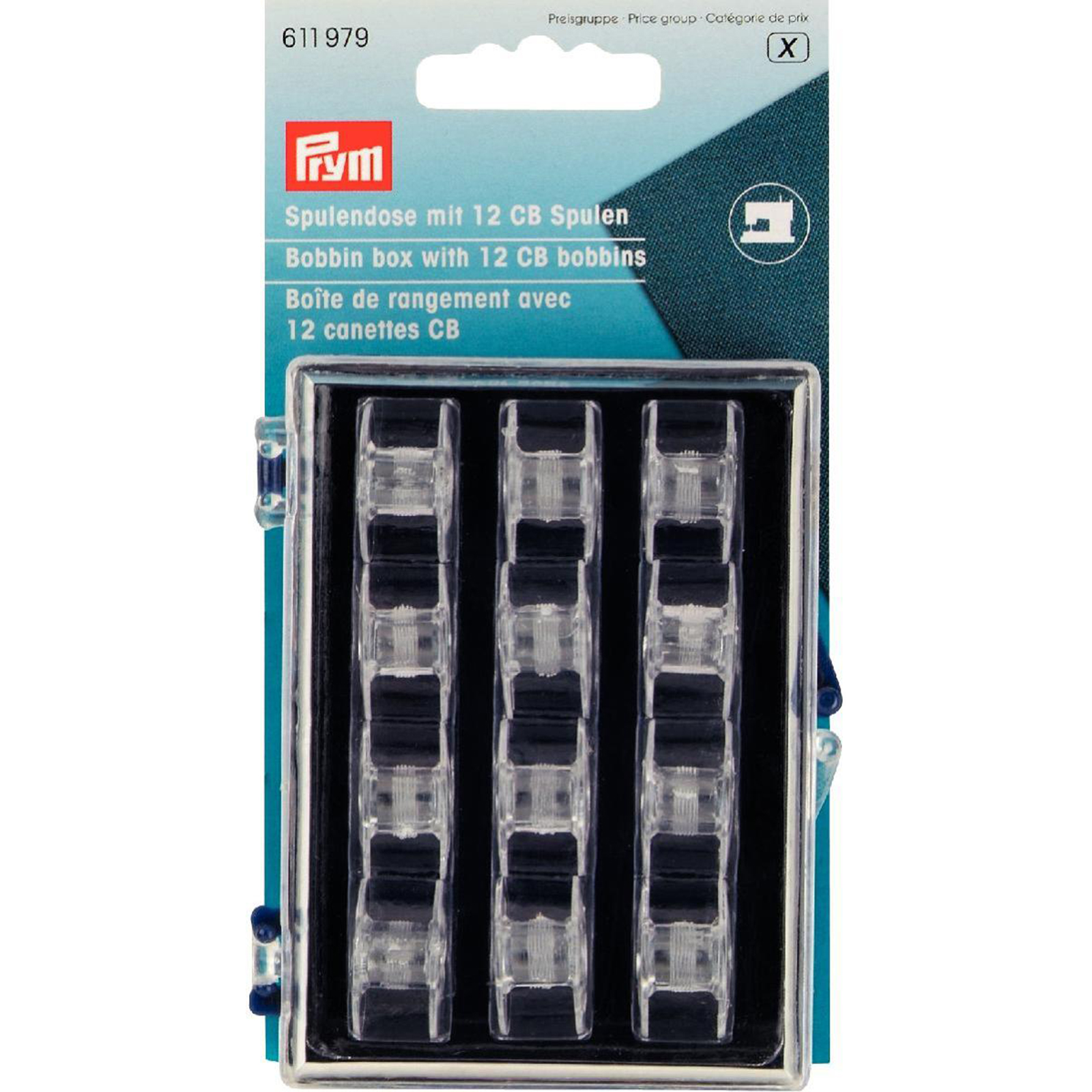 Prym 611979 Spoelendoos gevuld met 12 CB kunststofspoelen - Kaart