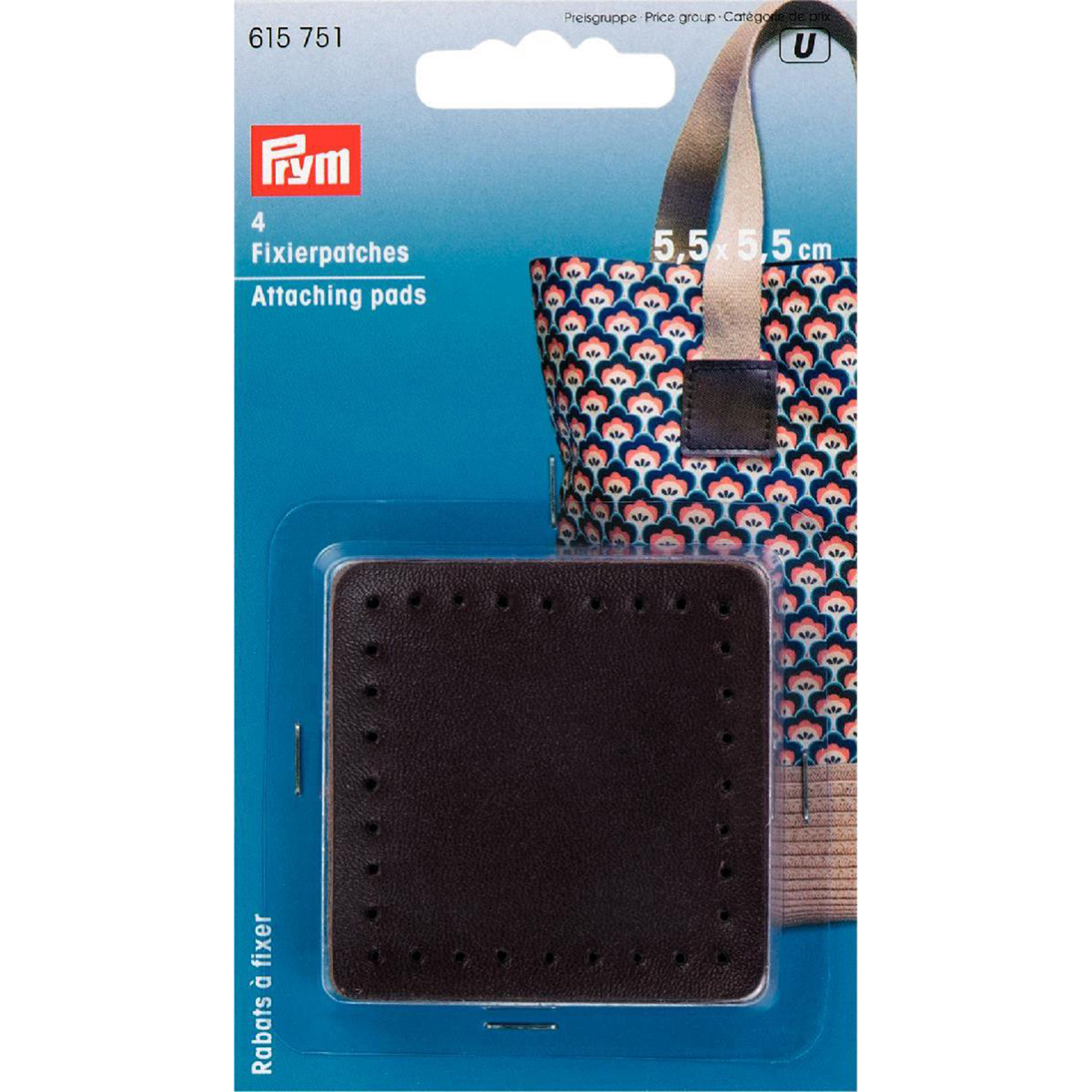 Prym 615751 Fixeerpatches voor tasgrepen 5,5 x 5,5 cm bruin - Kaart
