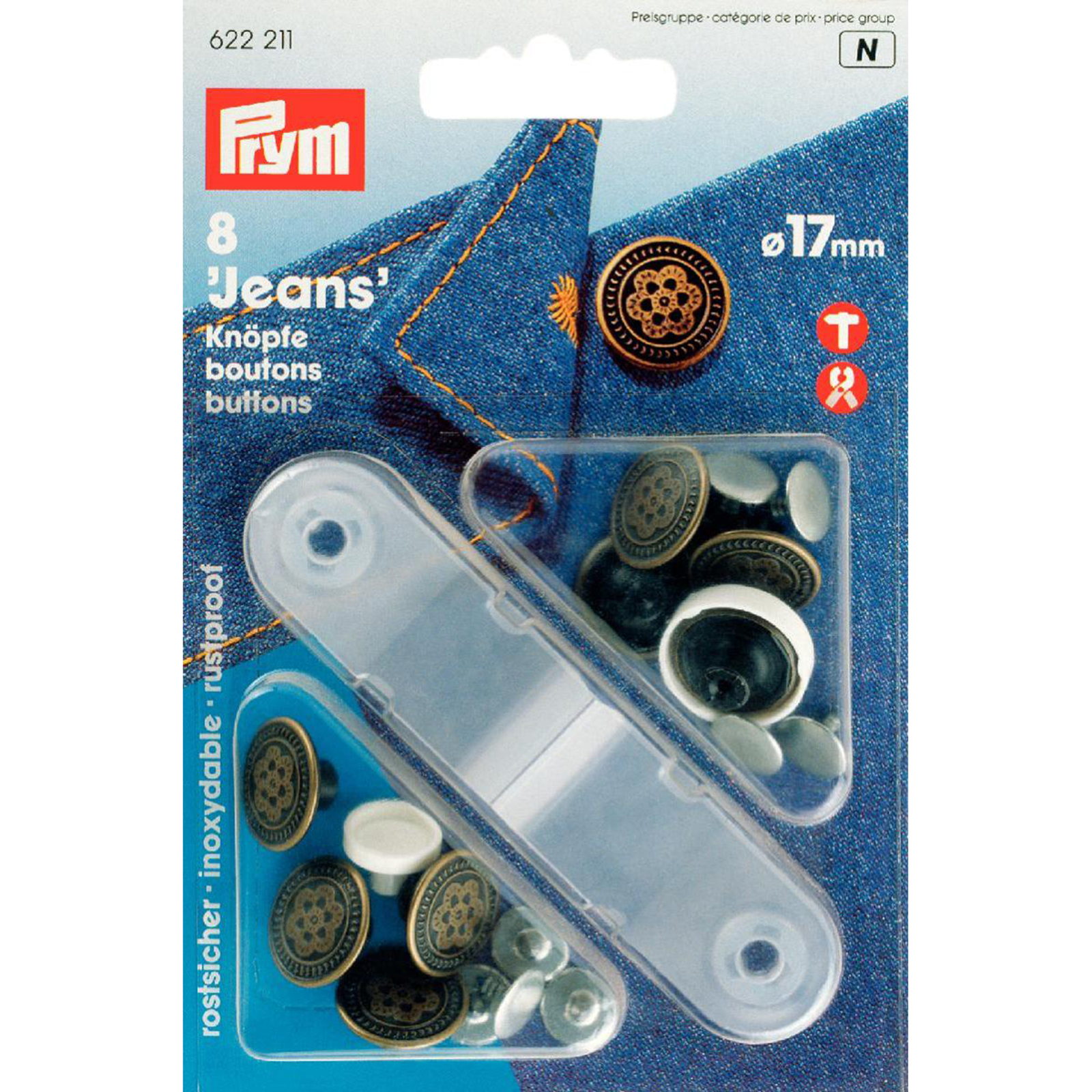 Prym 622211 Jeansknopen MS bloem 17 mm oudmessing - Kaart