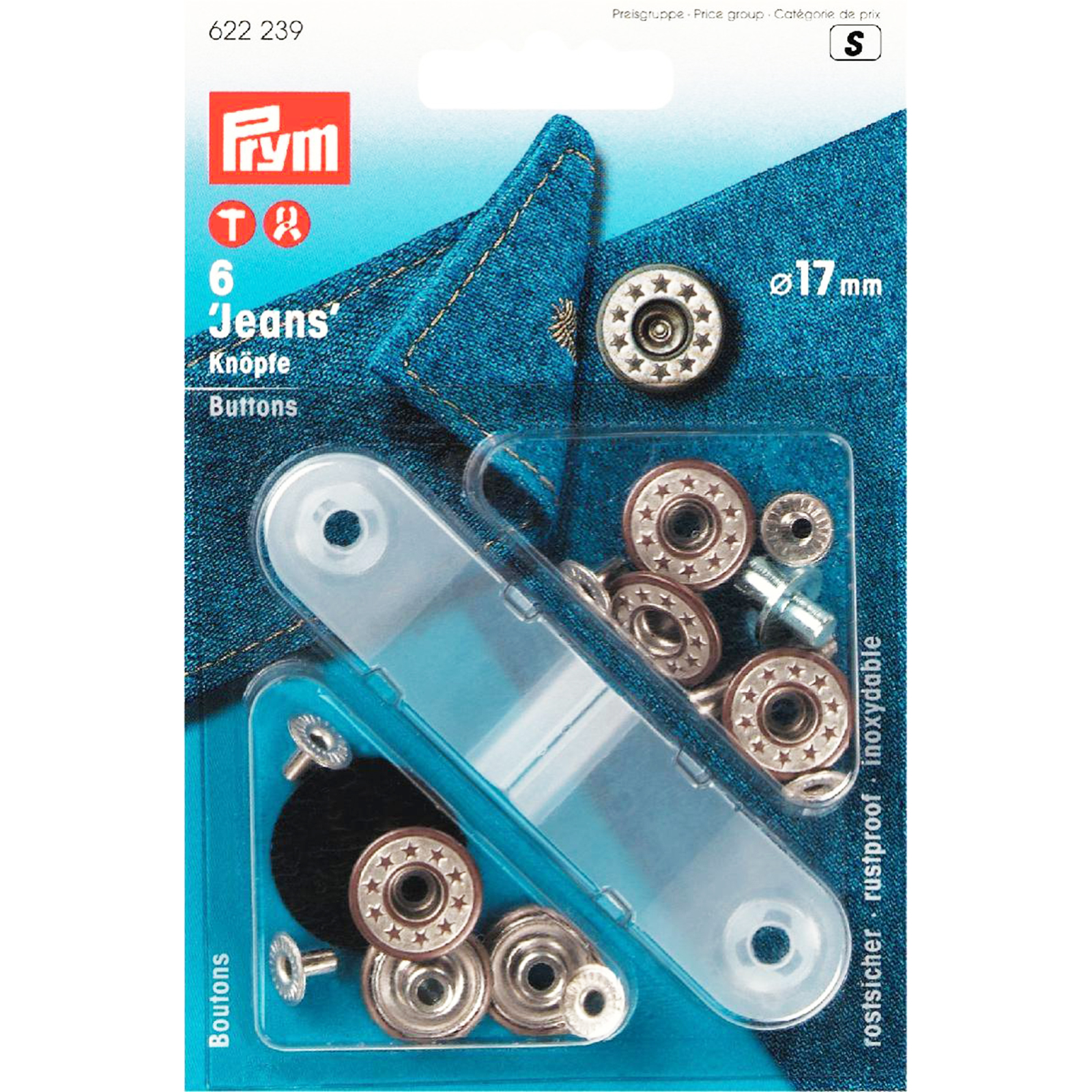 Prym 622239 Jeansknopen MS open kap ster 17 mm oudmessing/mat wit - Kaart