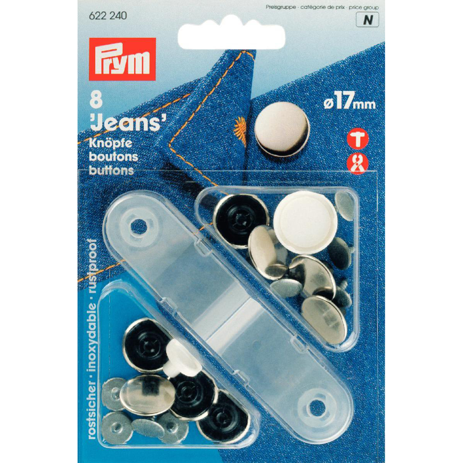 Prym 622240 Jeansknopen MS gladde kap 17 mm zilverkleurig - Kaart