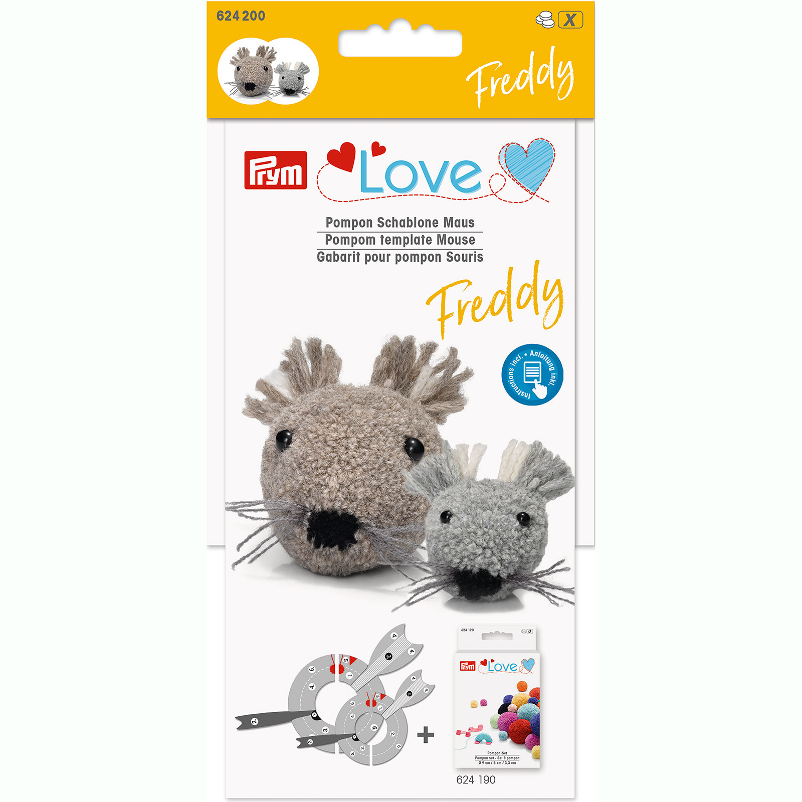Prym 624200 Prym Love Pomponsjabloon Muis Freddy - Kaart