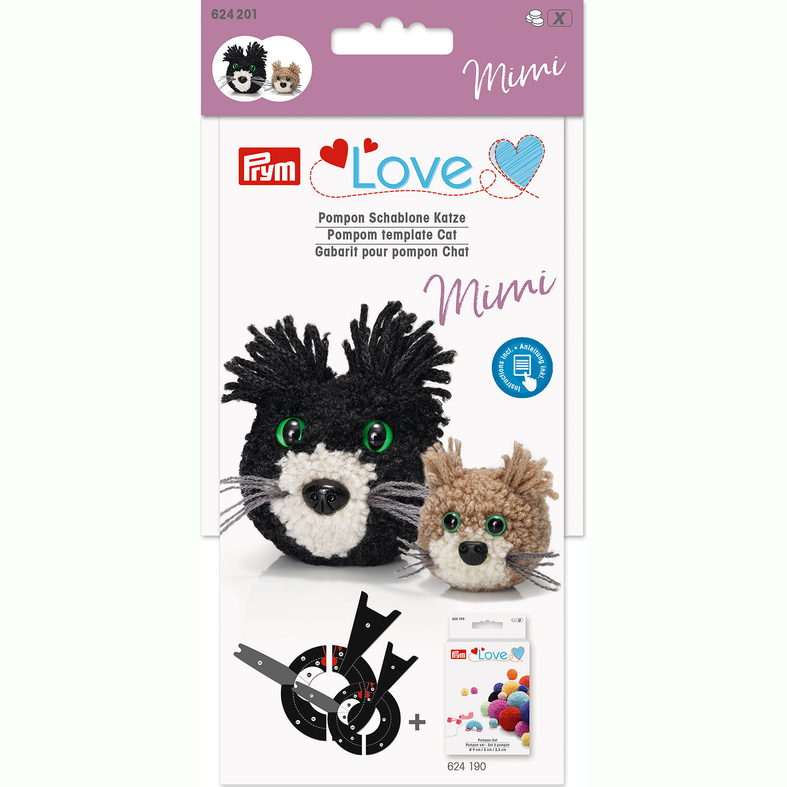 Prym 624201 Prym Love Pomponsjabloon Kat Mimi - Kaart