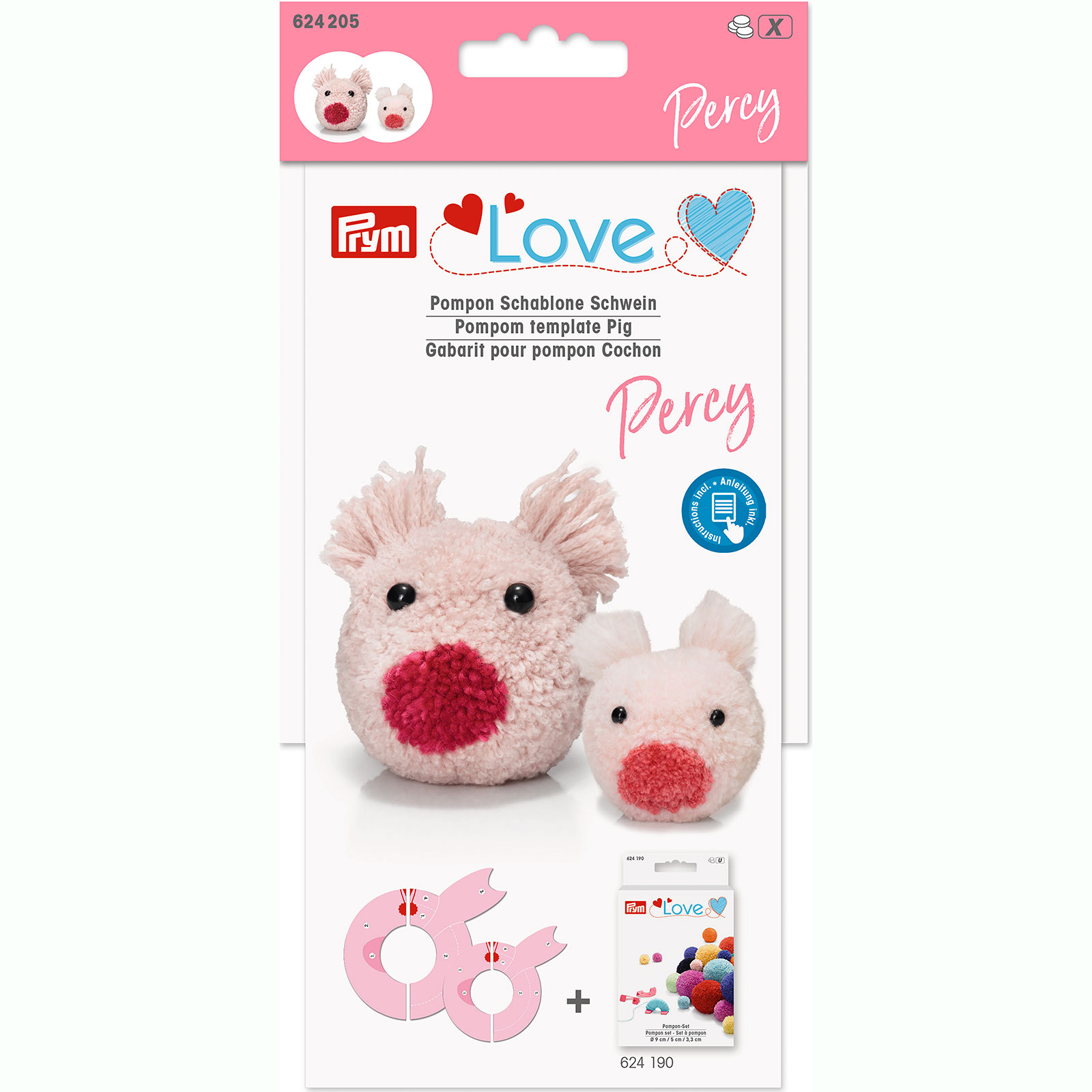 Prym 624205 Prym Love Pomponsjabloon Varken Percy - Kaart