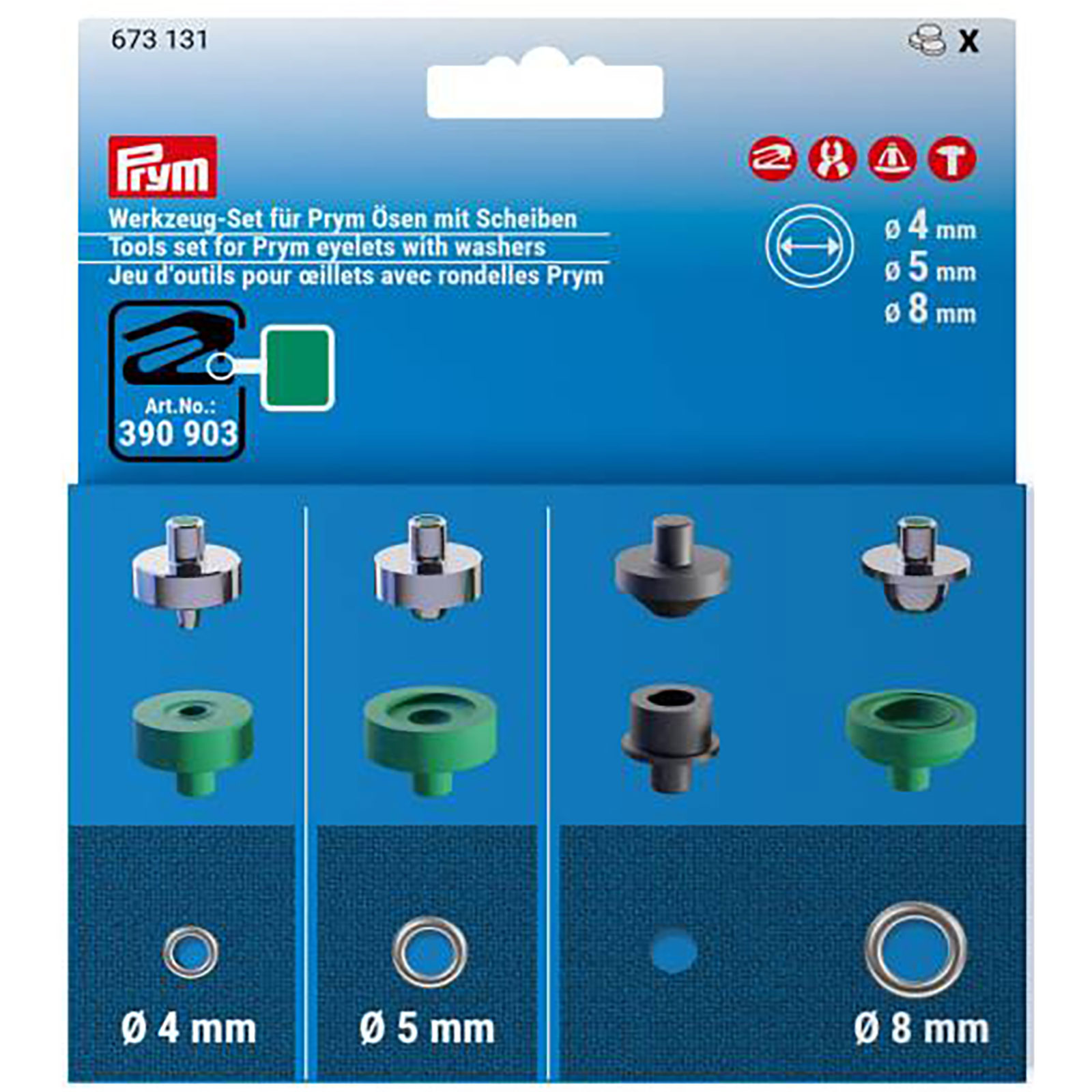 Prym 673131 Gereedschapset ringen schijven 4+5+8mm - Kaart
