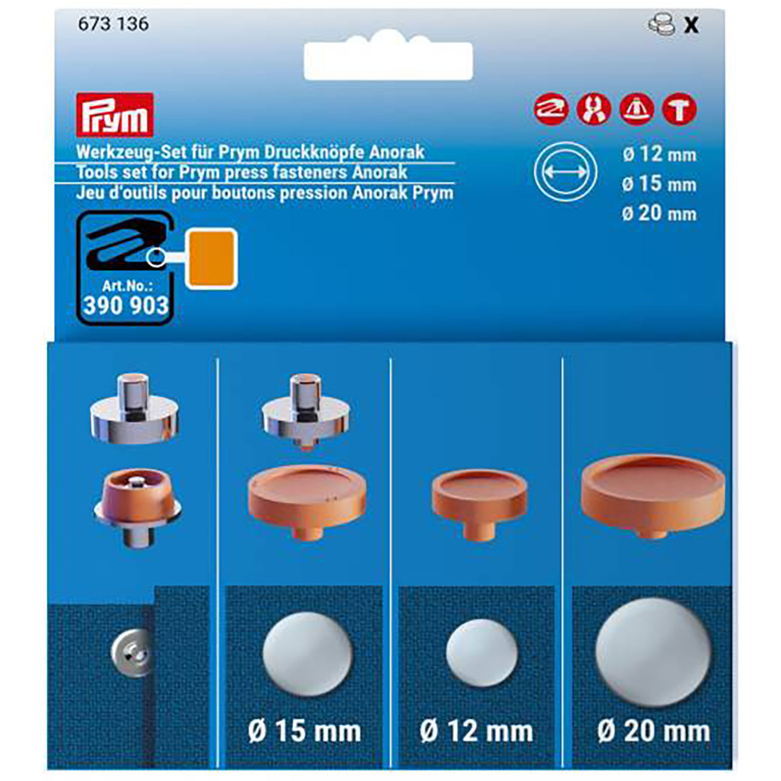 Prym 673136 Gereedschapset drukknopen Anorak 12+15+20mm - Kaart