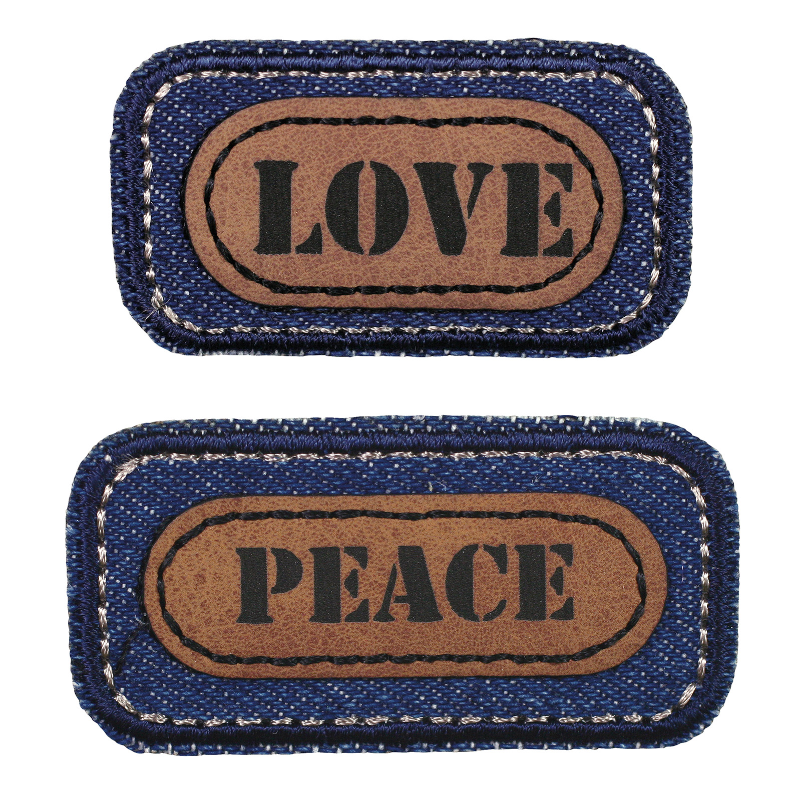 Prym 921496 Applicatie Jeans opstrijkbaar Love blauw/bruin - Kaart