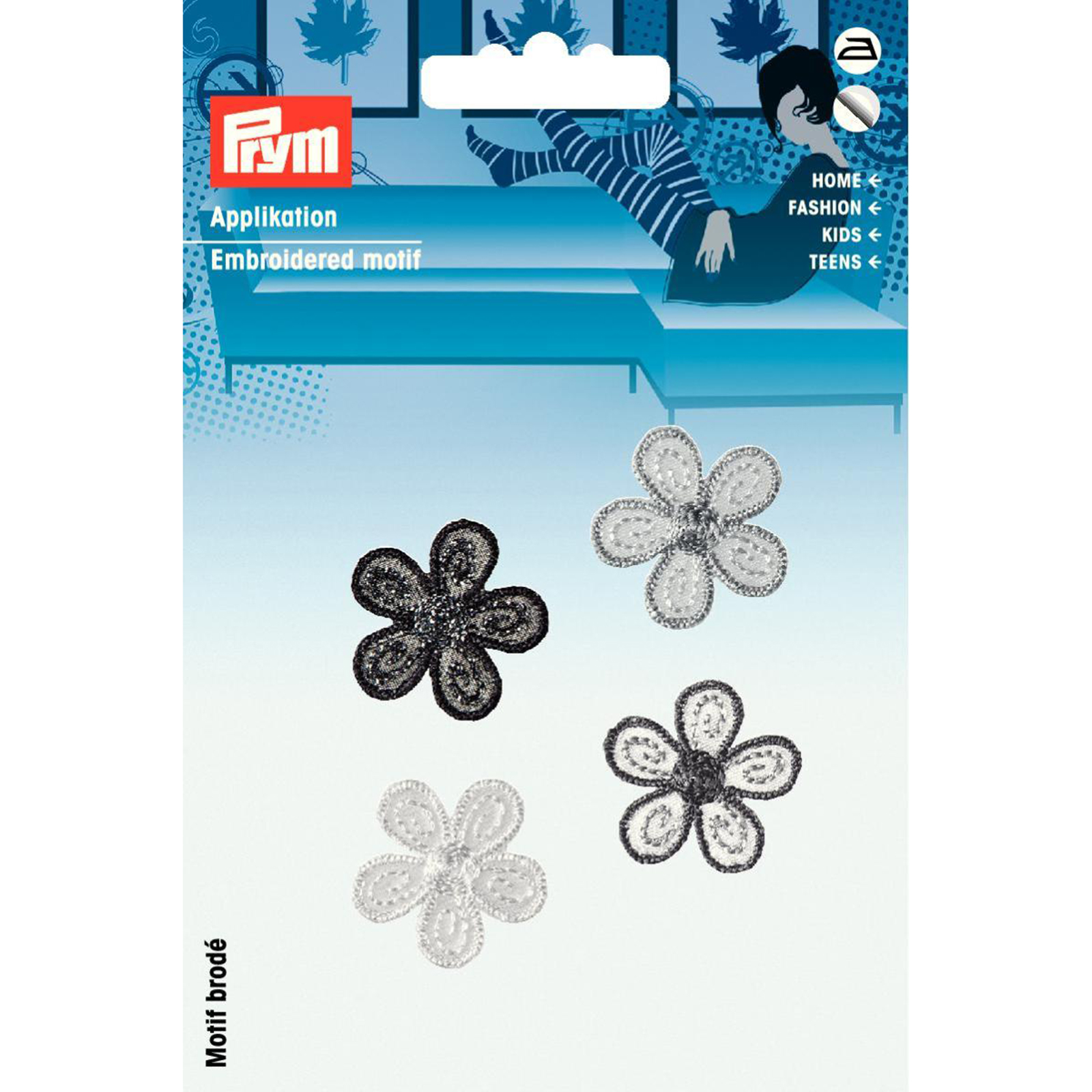 Prym 926535 Applicatie zelfklevend/opstrijkbaar Bloemen zwart/licht - Kaart