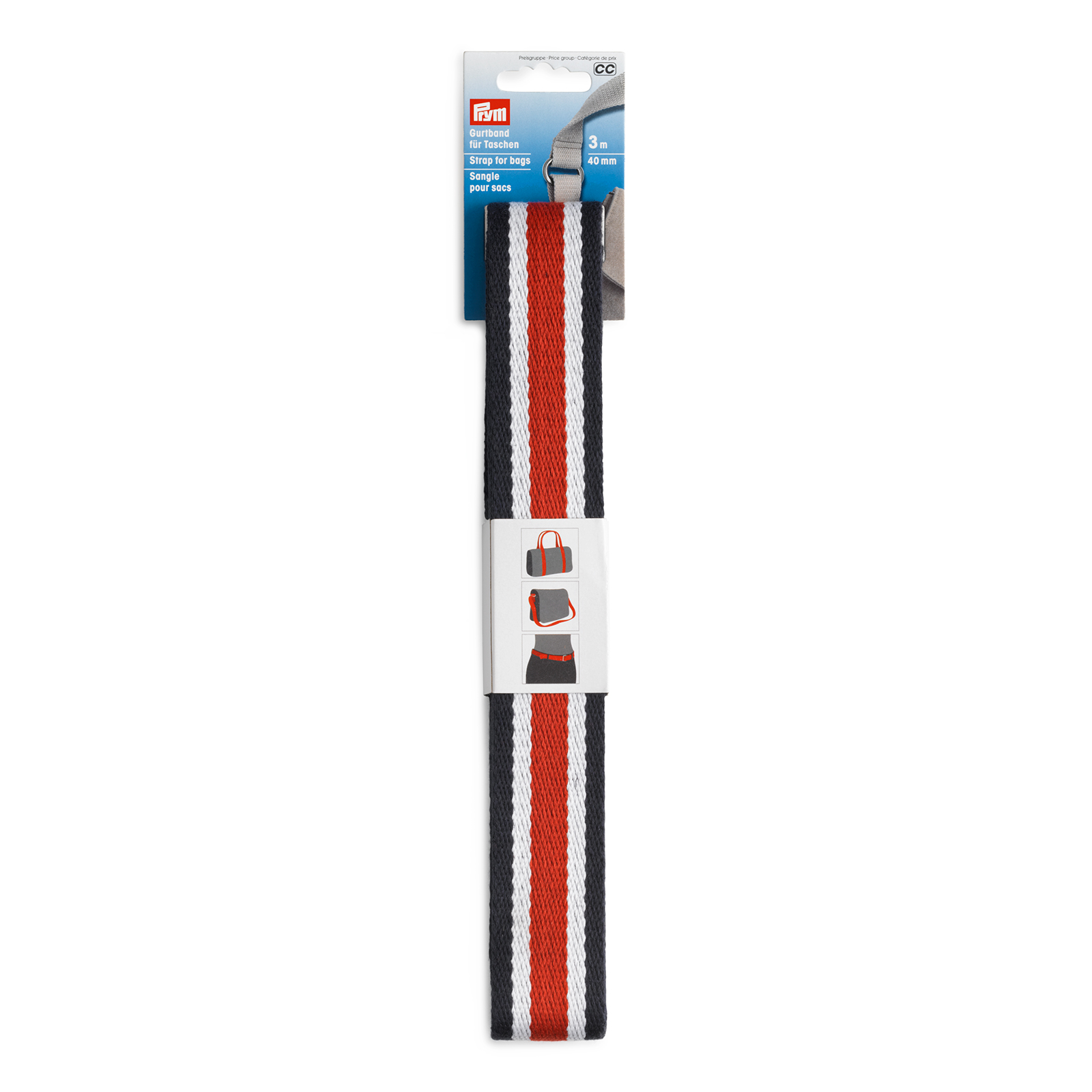 Prym 965215 Riem voor tassen 40mm blauw/wit/rood 3m - Kaart