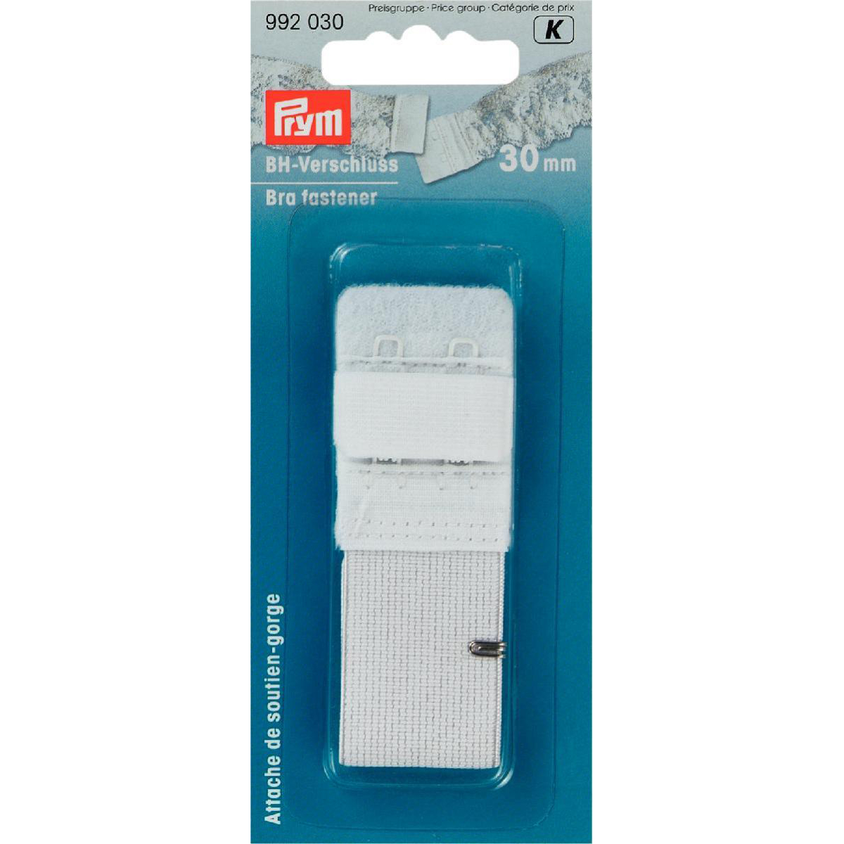 Prym 992030 BH-sluiting met huidbescherming 2 sluitstanden 30 mm wit - Kaart