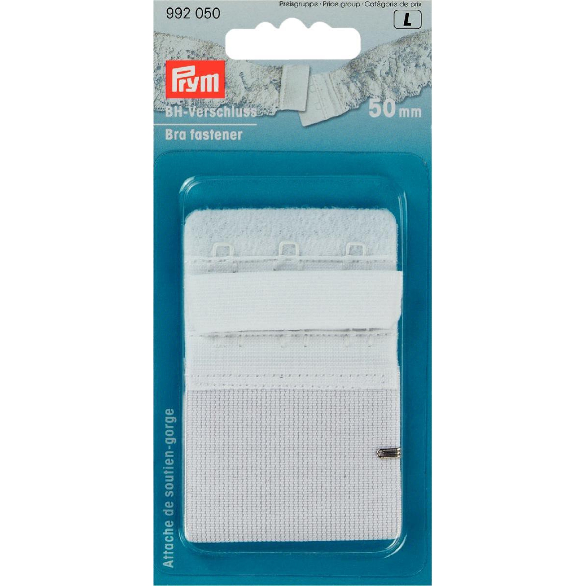 Prym 992050 BH-sluiting met huidbescherming 2 sluitstanden 50 mm wit - Kaart